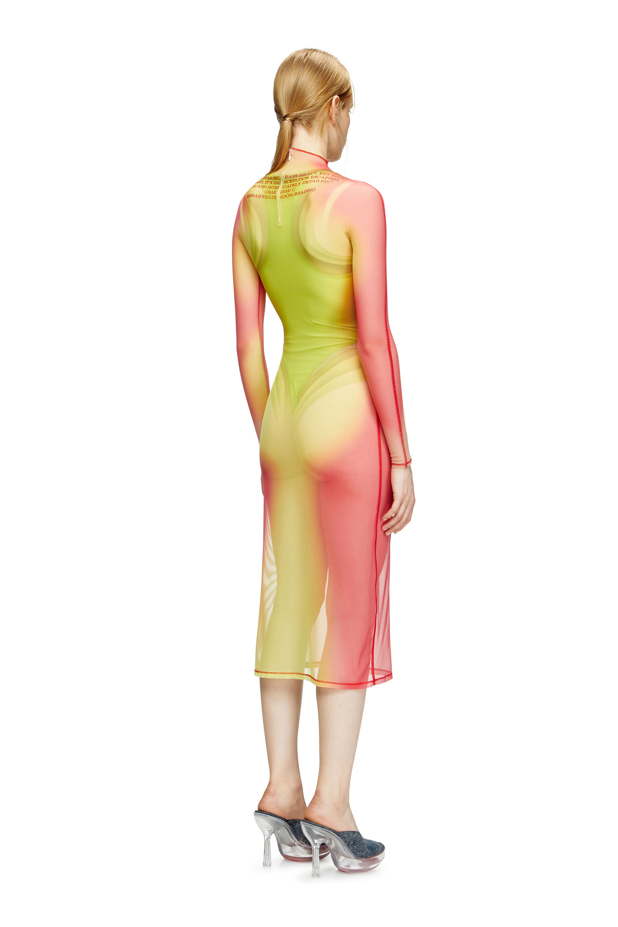 Diesel - D-AFNIC, Damen Mehrlagiges Midi-Kleid mit Text-Print in Rosa/Grün - 4