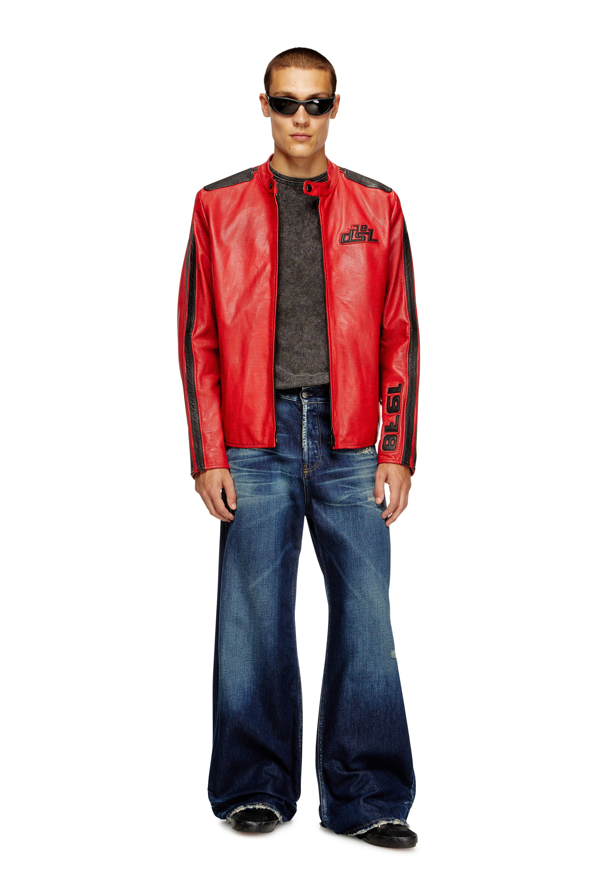 Diesel - L-POP, Unisex Bikerjacke aus perforiertem Leder in Rot - 1