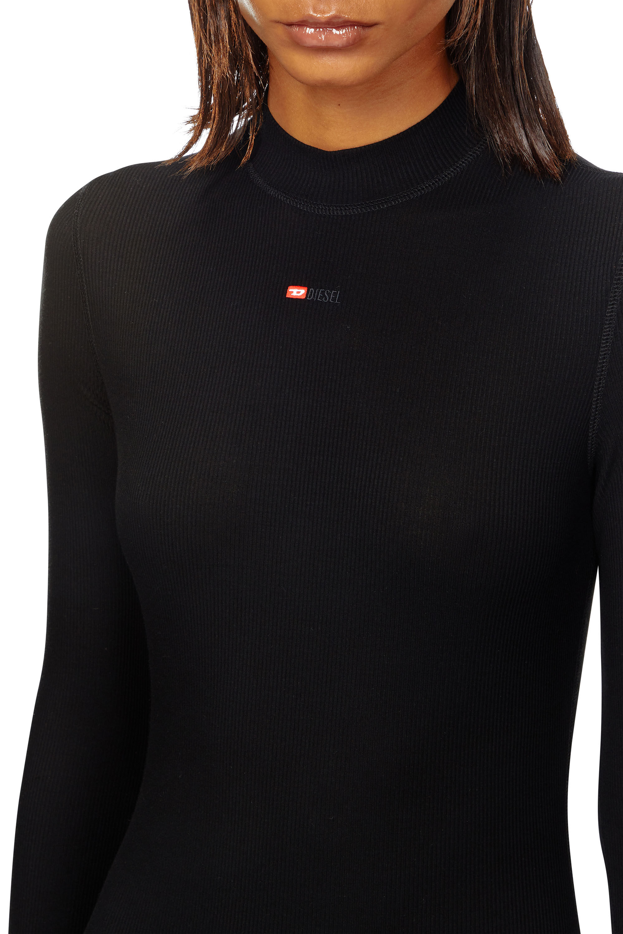 Diesel - D-MOKKY-LS-MICRODIV, Damen Midi-Kleid mit Stehkragen in Schwarz - 4