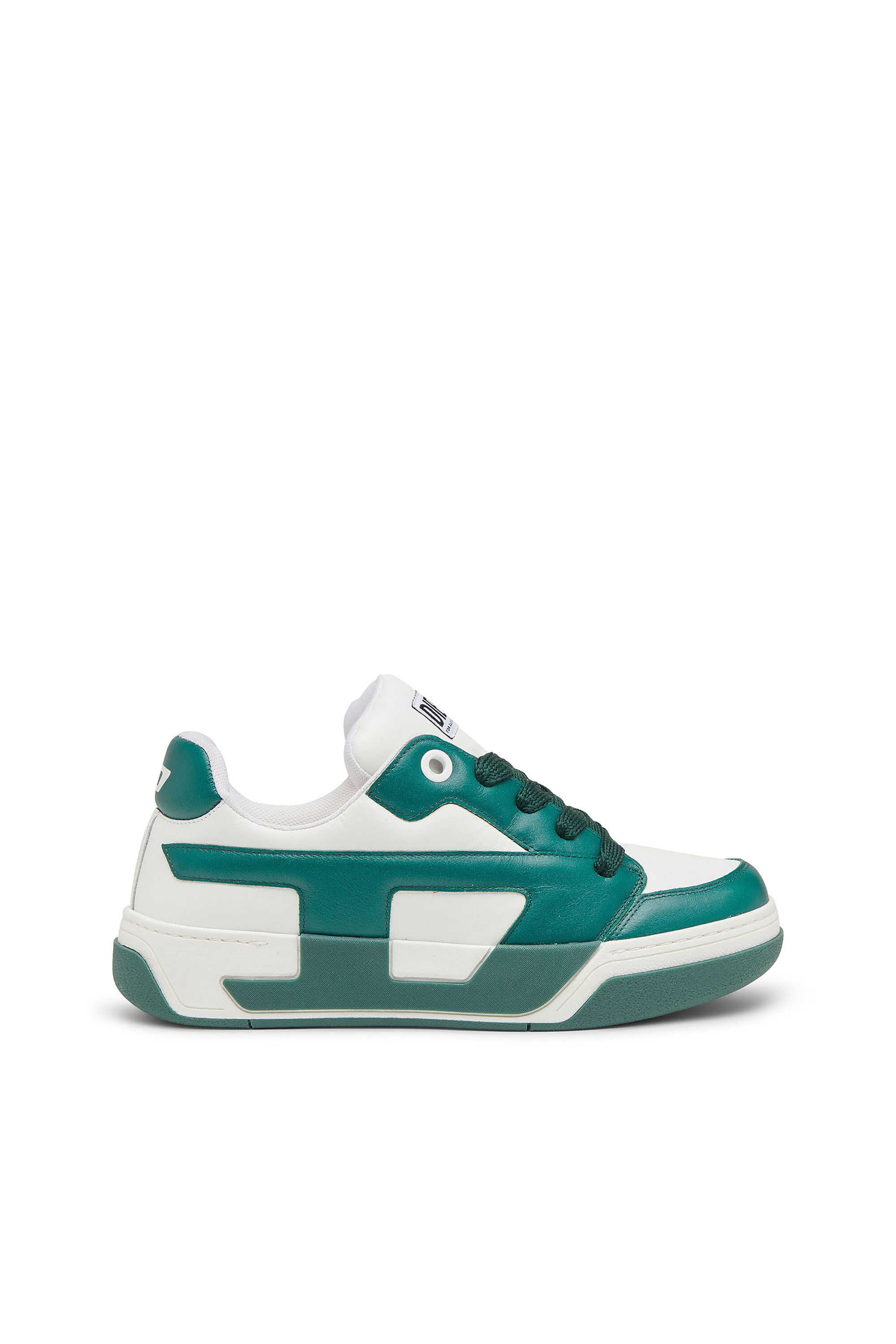 Diesel - S-D-OLLIE LOW, Herren D-Ollie-Sneakers aus Leder im Colour-Block-Design in Wei&szlig;/Gr&uuml;n - 1