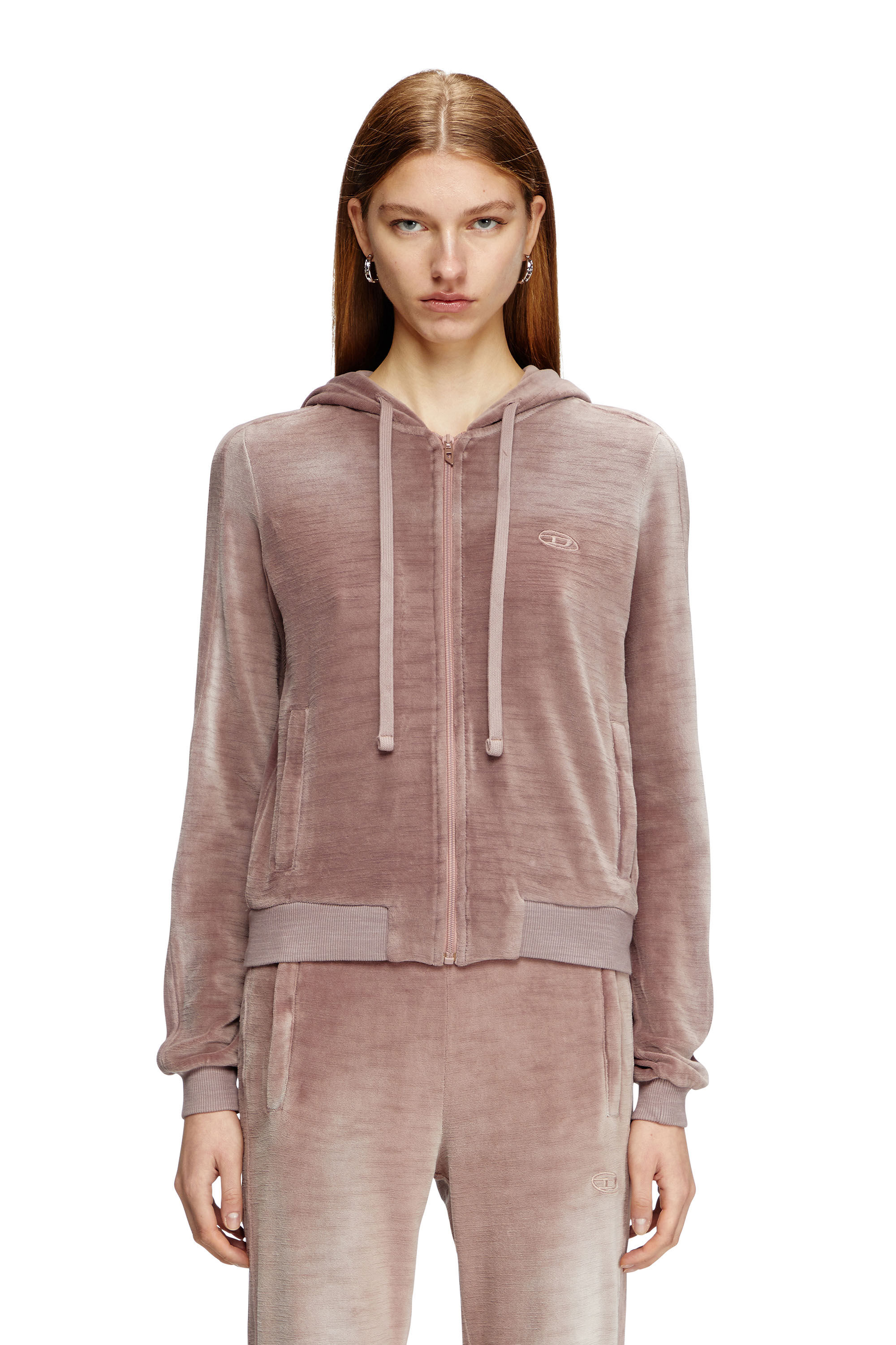 Diesel - F-ELY-Q1, Damen Hoodie mit Reißverschluss aus verblasster Chenille in Rosa - 3