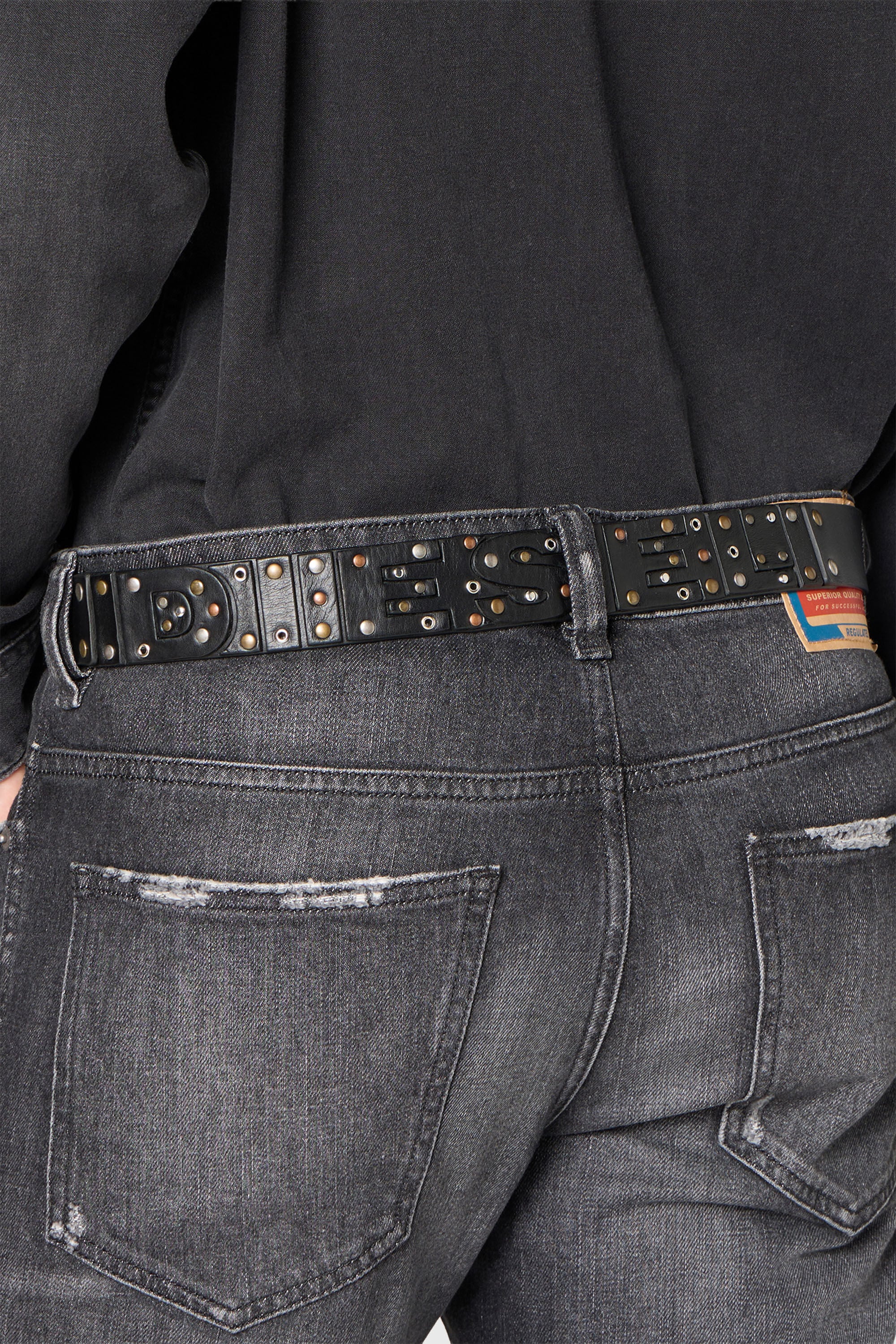 Diesel - B-DSL RIVETS, Unisex 4 cm Lederg&uuml;rtel mit Nieten und Studs in Schwarz - 4