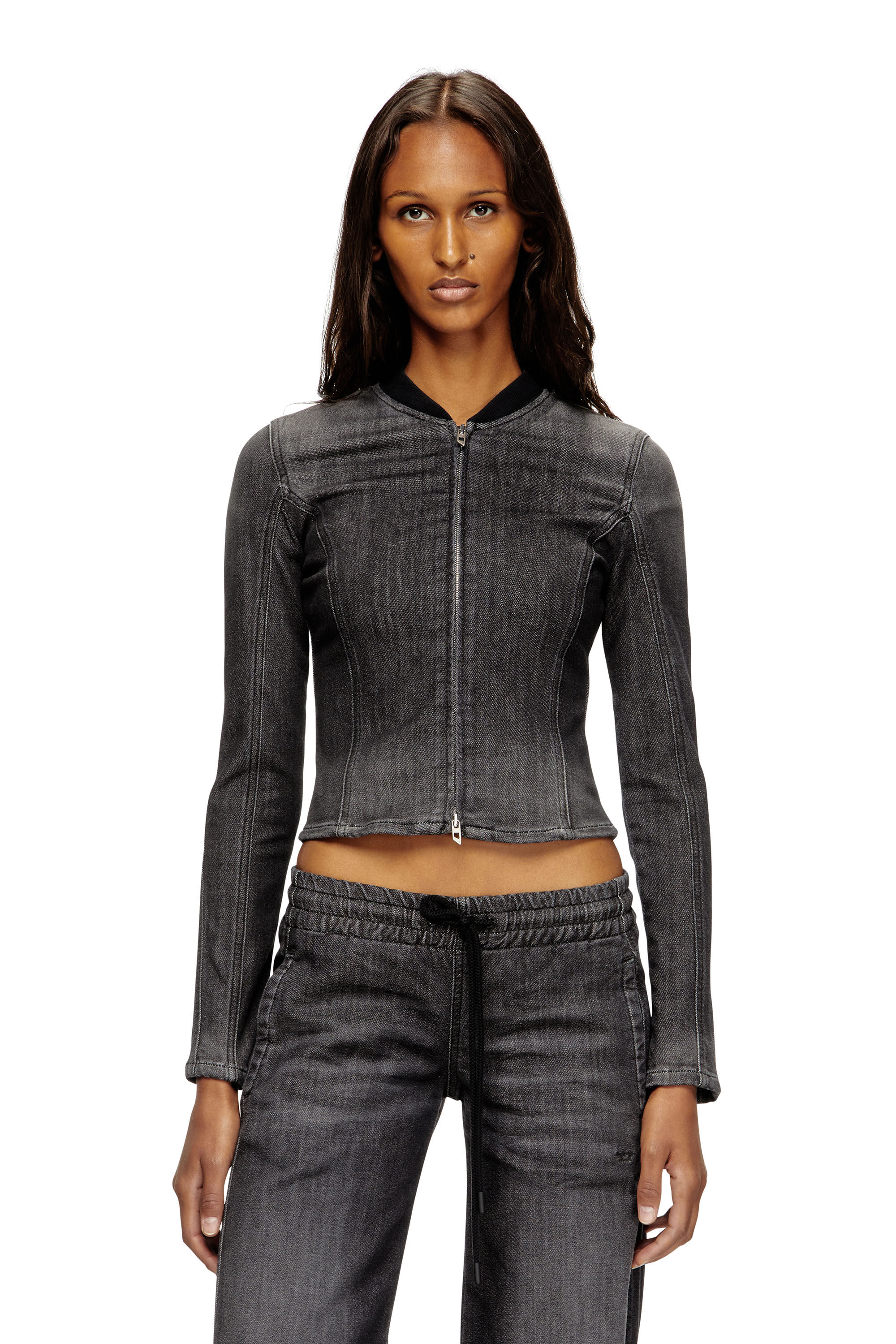 Diesel - DE-GARY-D JOGG, Damen Verkürzte Jacke aus einfarbigem Denim in Schwarz - 3