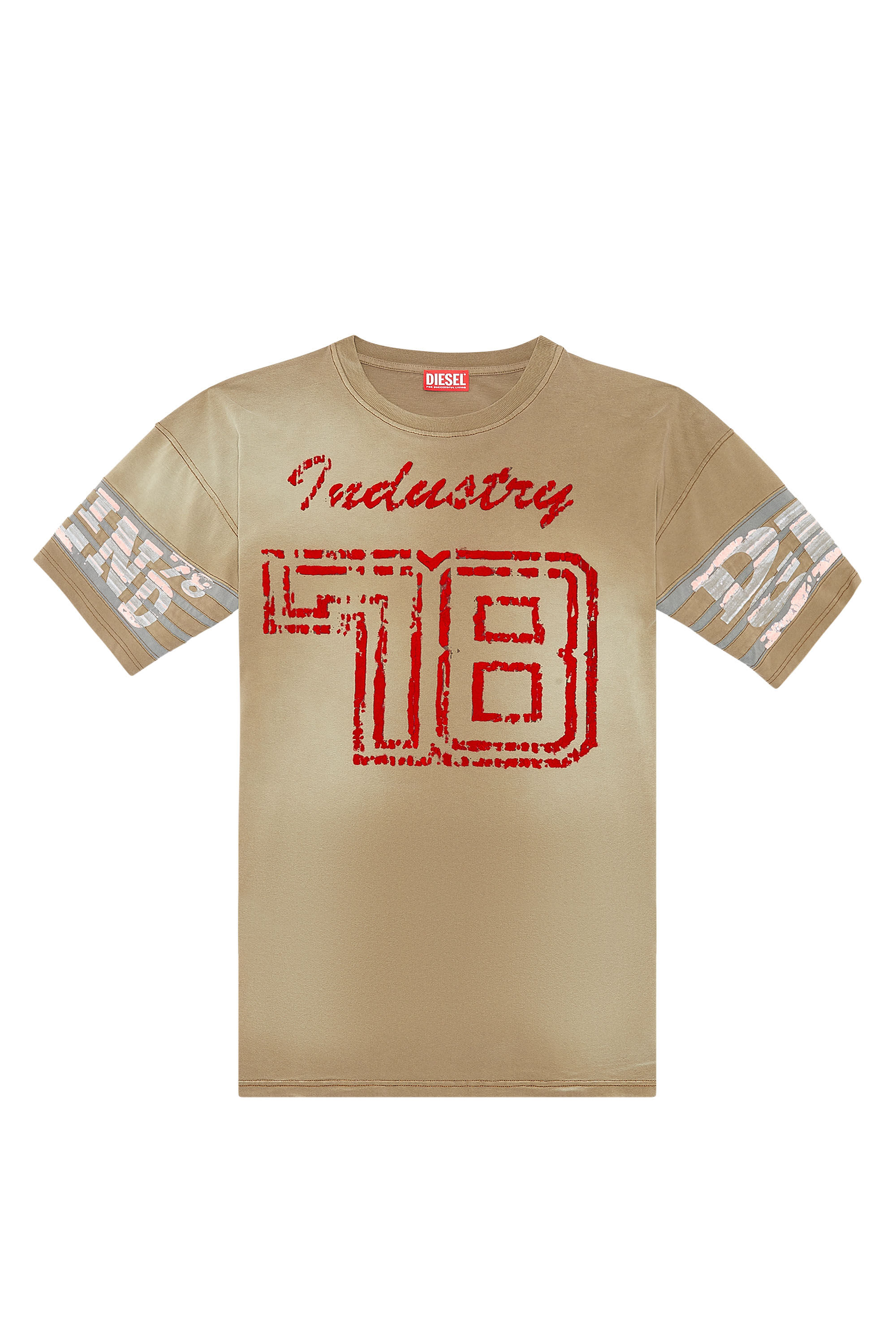 Diesel - T-BOST, Herren Ausgewaschenes T-Shirt mit aufgeflockten Prints in Hellbraun - 2