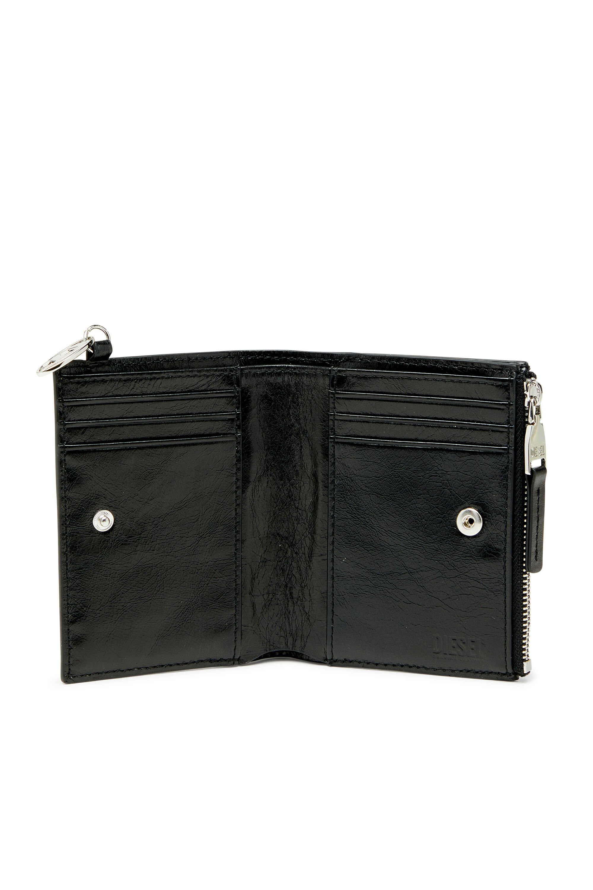 Diesel - OVAL-D BI FOLD ZIP II, Damen Lederne Brieftasche mit gepr&auml;gtem Kettenmotiv in Schwarz - 3