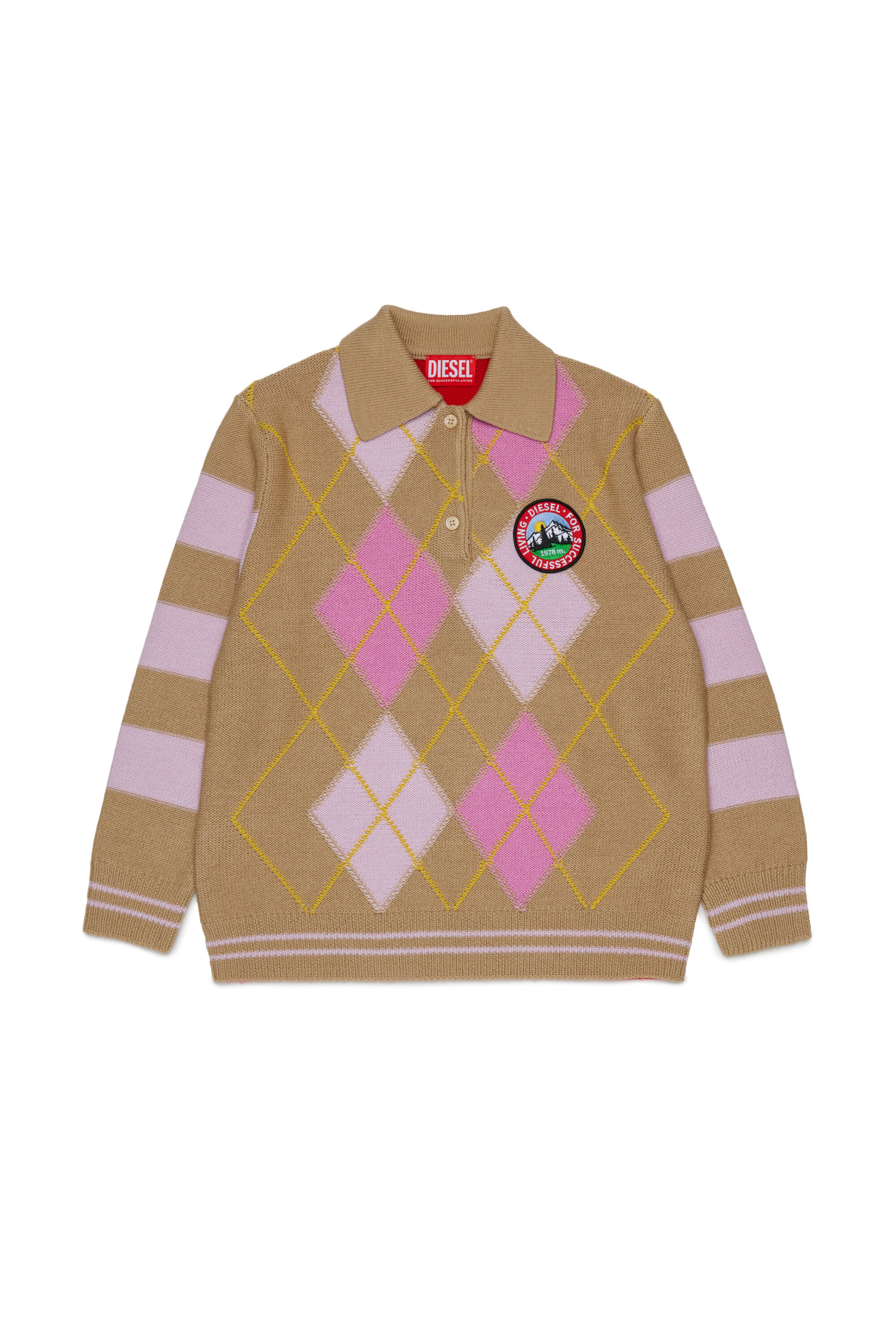 Diesel - KROMBY OVER, Unisex Polo-Pullover aus Wollmischung mit Argyle-Muster in Braun - 1