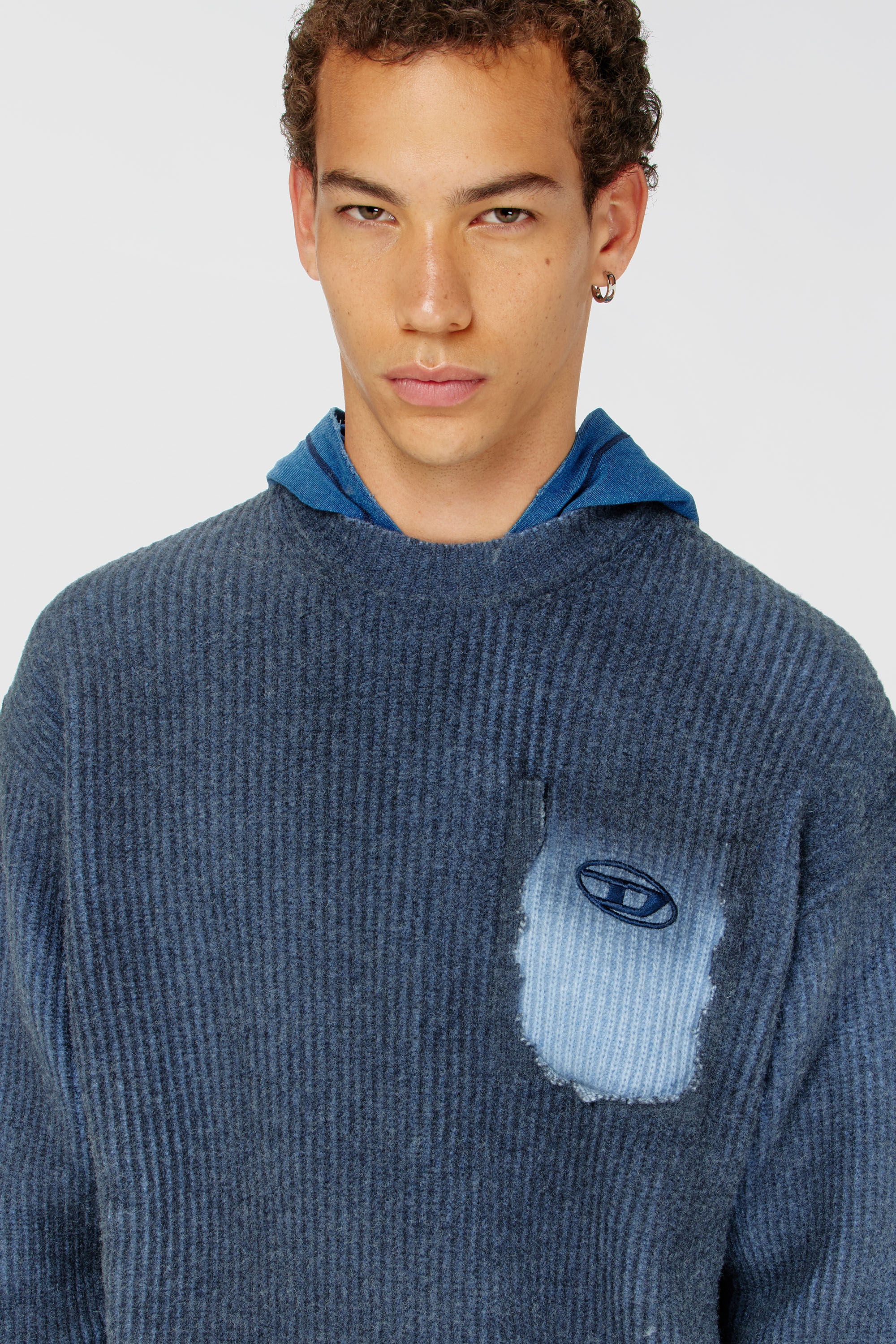 Diesel - K-PICKLER, Herren Pullover aus Wollmischung mit Zier-Brusttasche in Dunkelblau - 5
