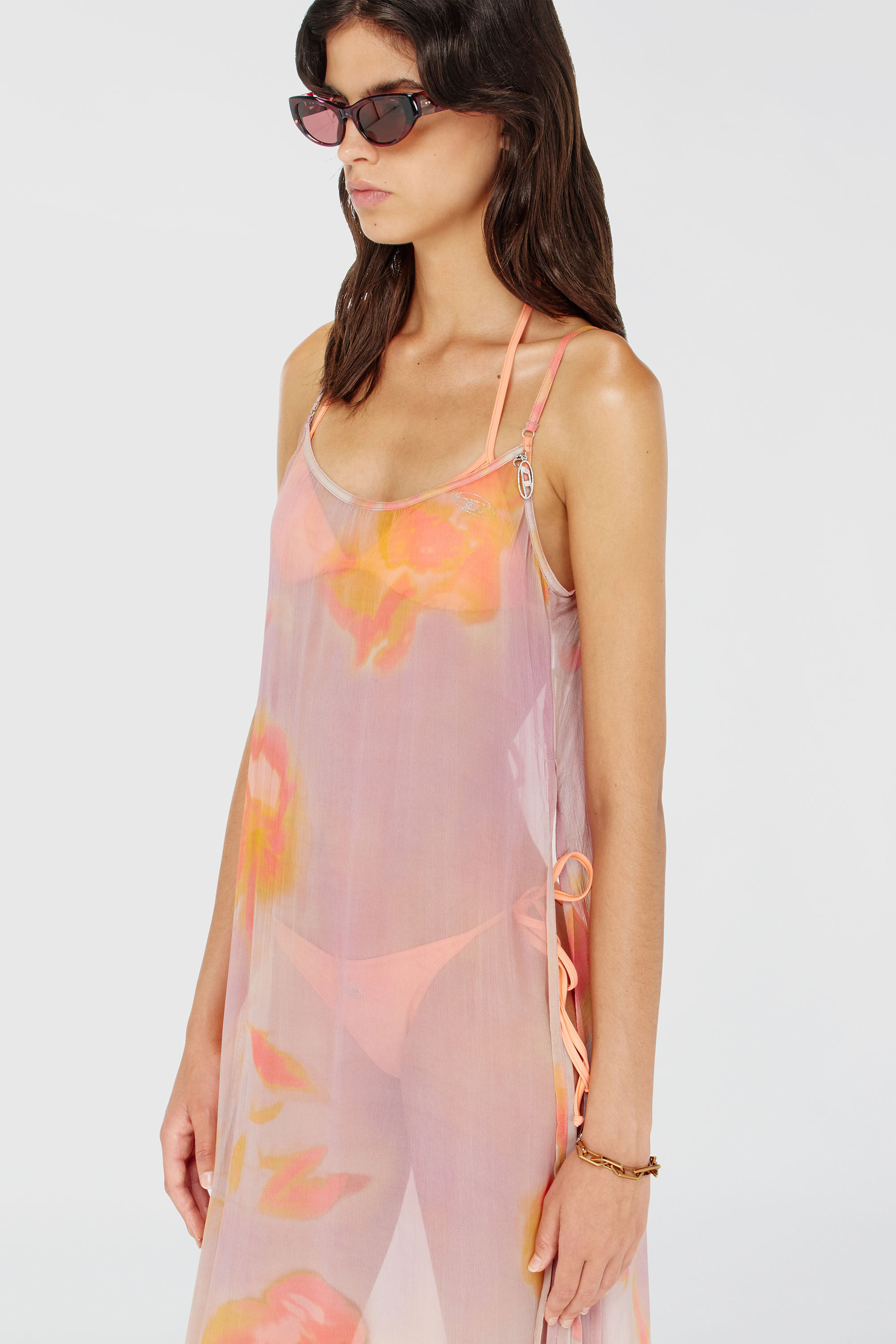 Diesel - VANYA-UTLT, Damen Strandkleid aus Chiffon mit Blumenmuster in Lila - 4