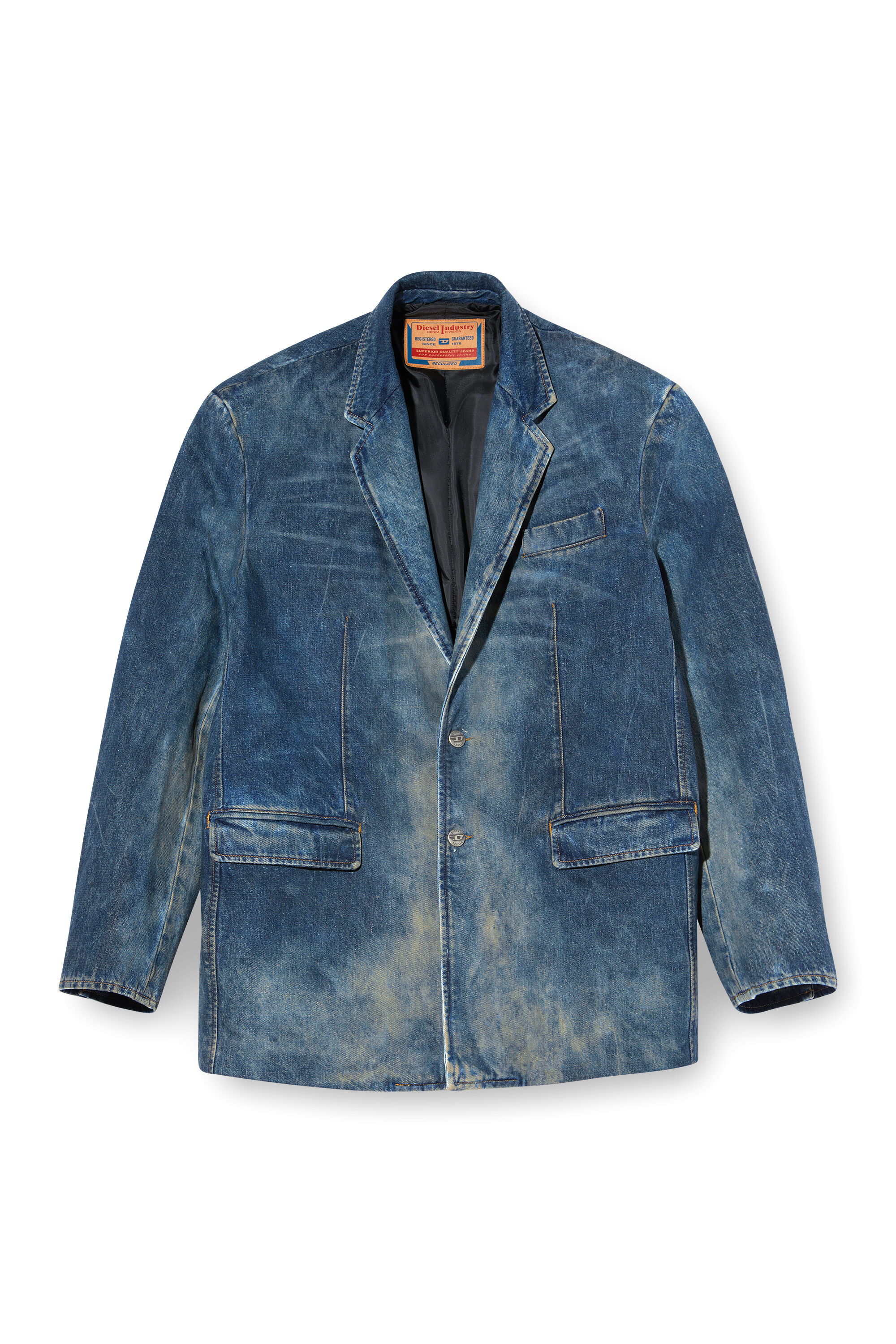 Diesel - D-OVER-DD, Unisex Blazer aus von Hand behandeltem Denim mit Schmutz-Effekt in Dunkelblau - 2