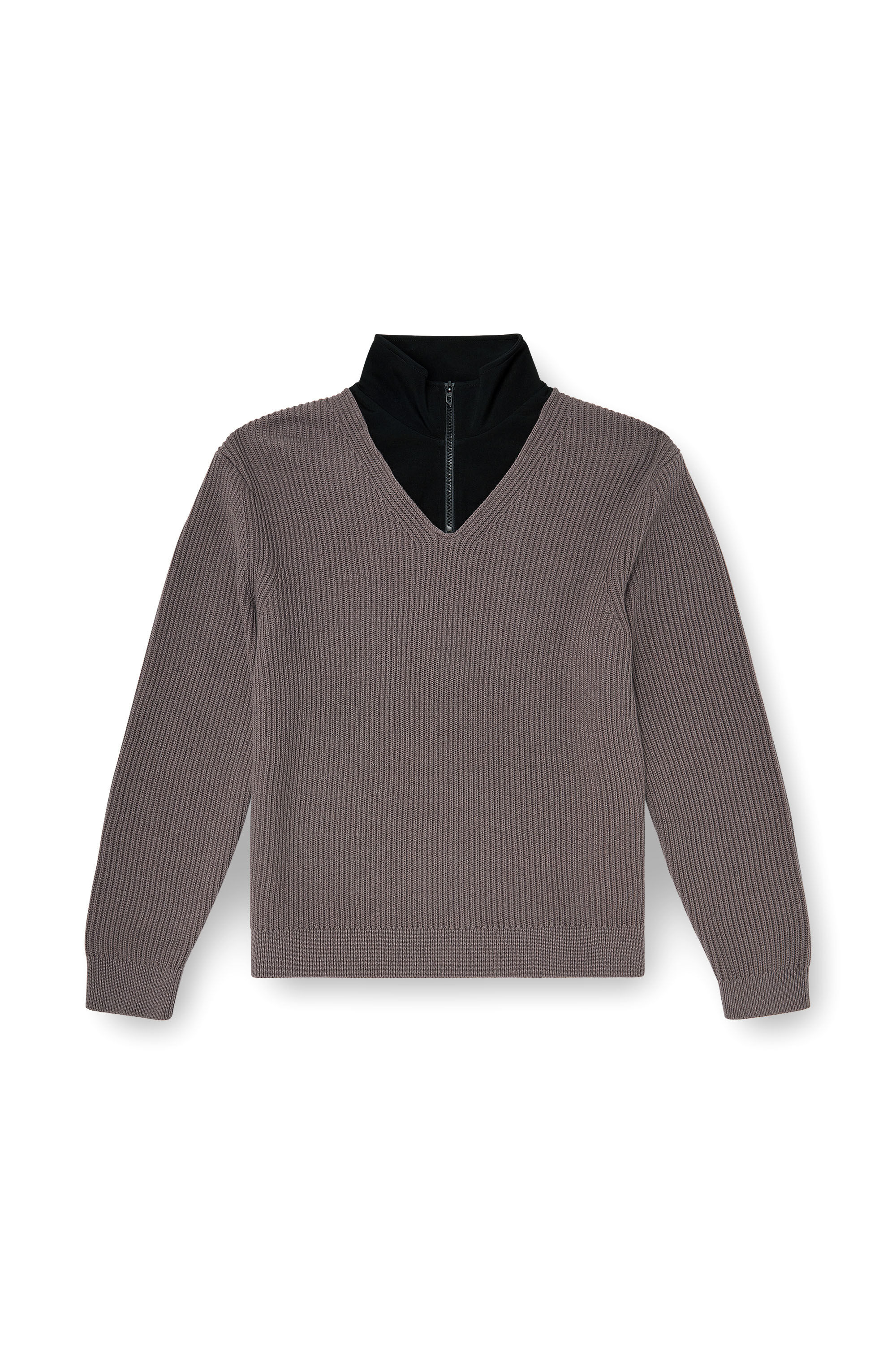 Diesel - K-MAMU, Herren Pullover mit half-zip und doppellagigem Kragen in Schwarz/Grau - 2
