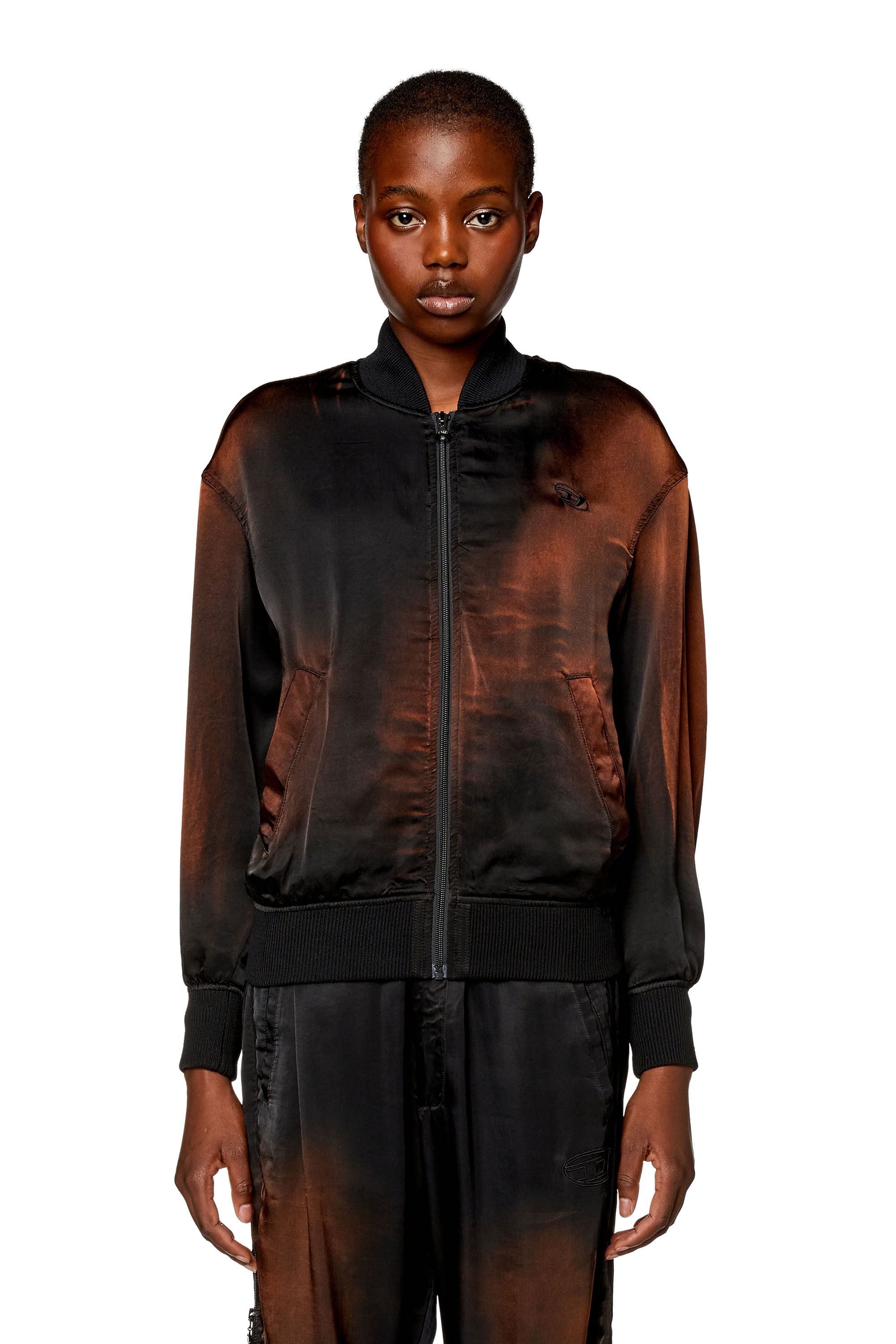 Bomberjacke für Damen aus solarisiertem Satin | Schwarz | Diesel