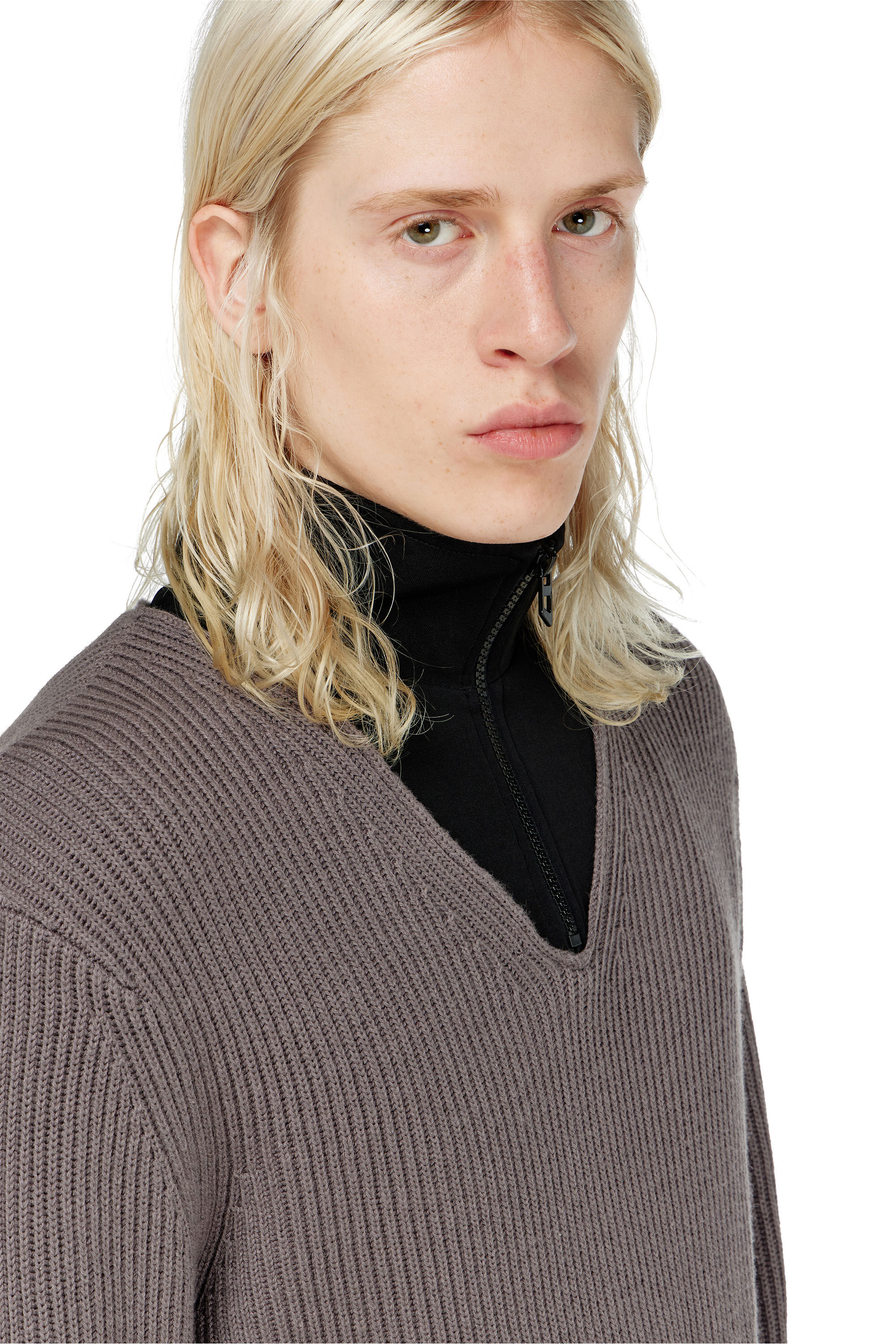 Diesel - K-MAMU, Herren Pullover mit half-zip und doppellagigem Kragen in Schwarz/Grau - 5