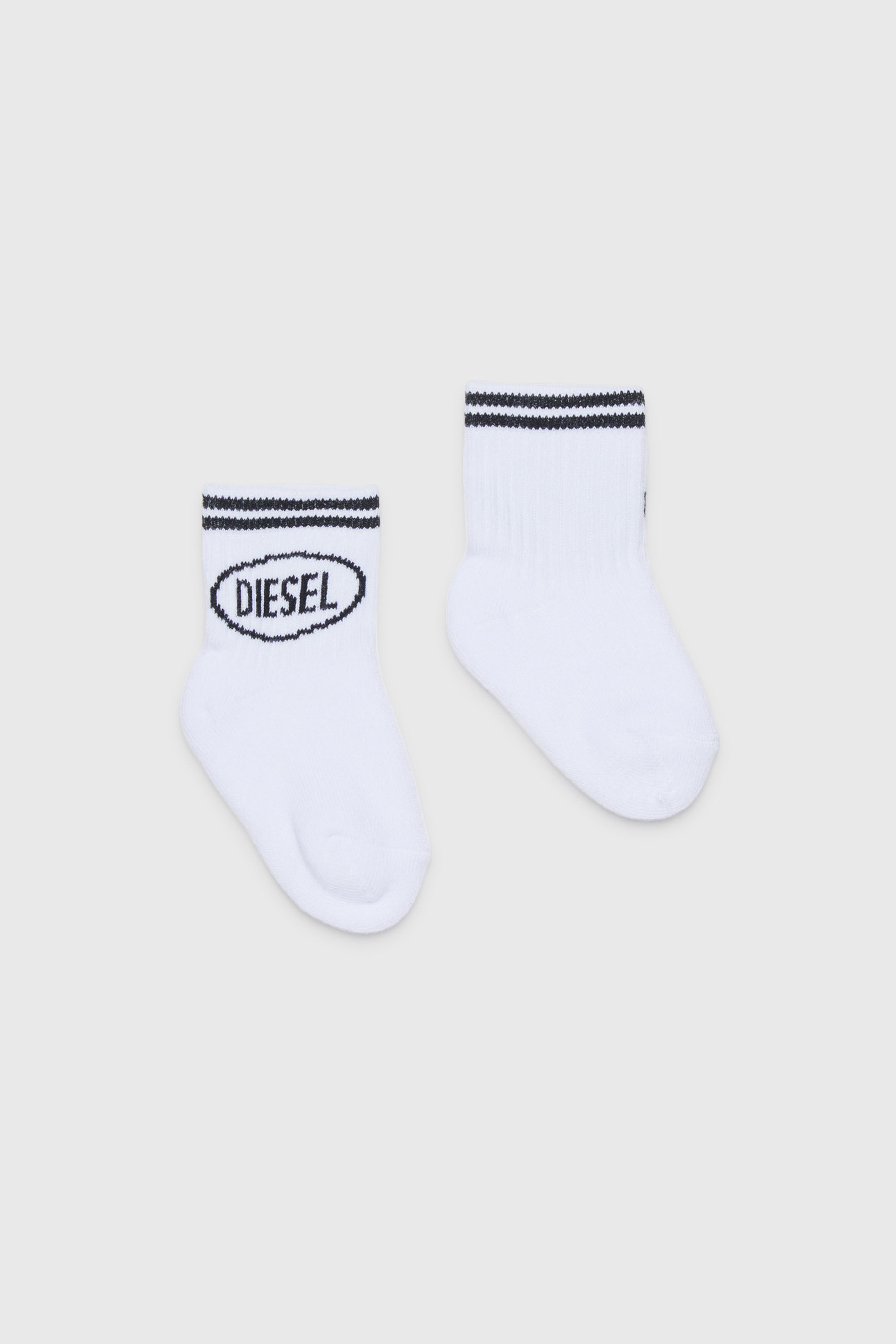 Diesel - ZOLPYB, Unisex Baumwollsocken mit gestreiften B&uuml;ndchen in Weiss/Schwarz - 1