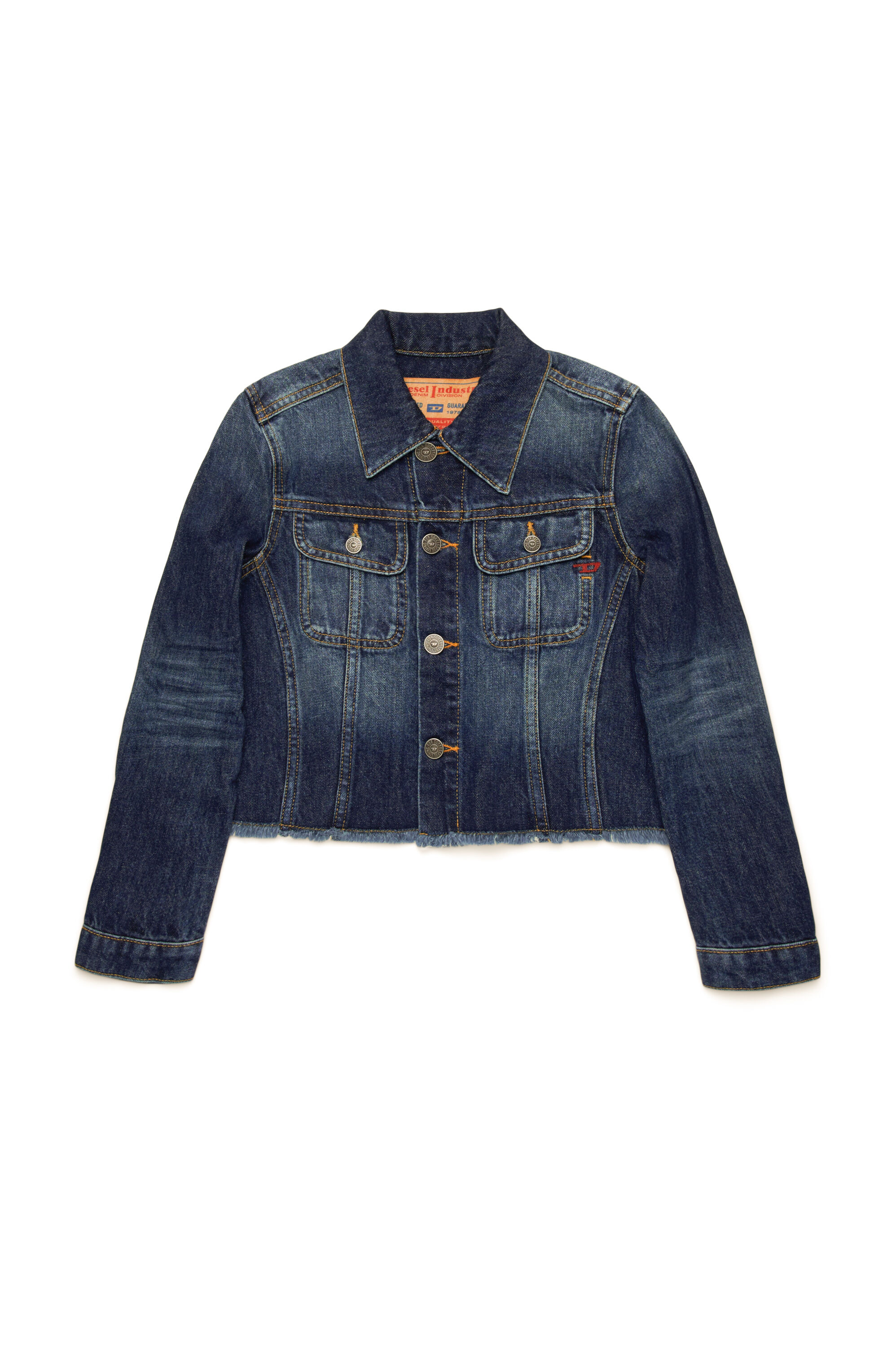 Diesel - JEBONNY-S, Damen Truckerjacke mit ausgefranstem Saum in Dunkelblau - 1