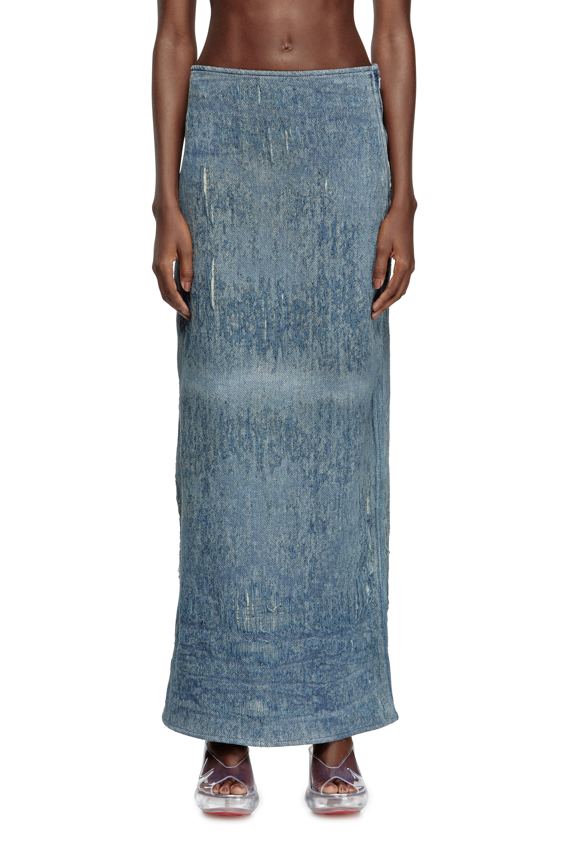 Diesel - DE-MEGAN-FSG, Damen Rock aus ultra-zerstörtem Jacquard-Denim in Mittelblau - 3