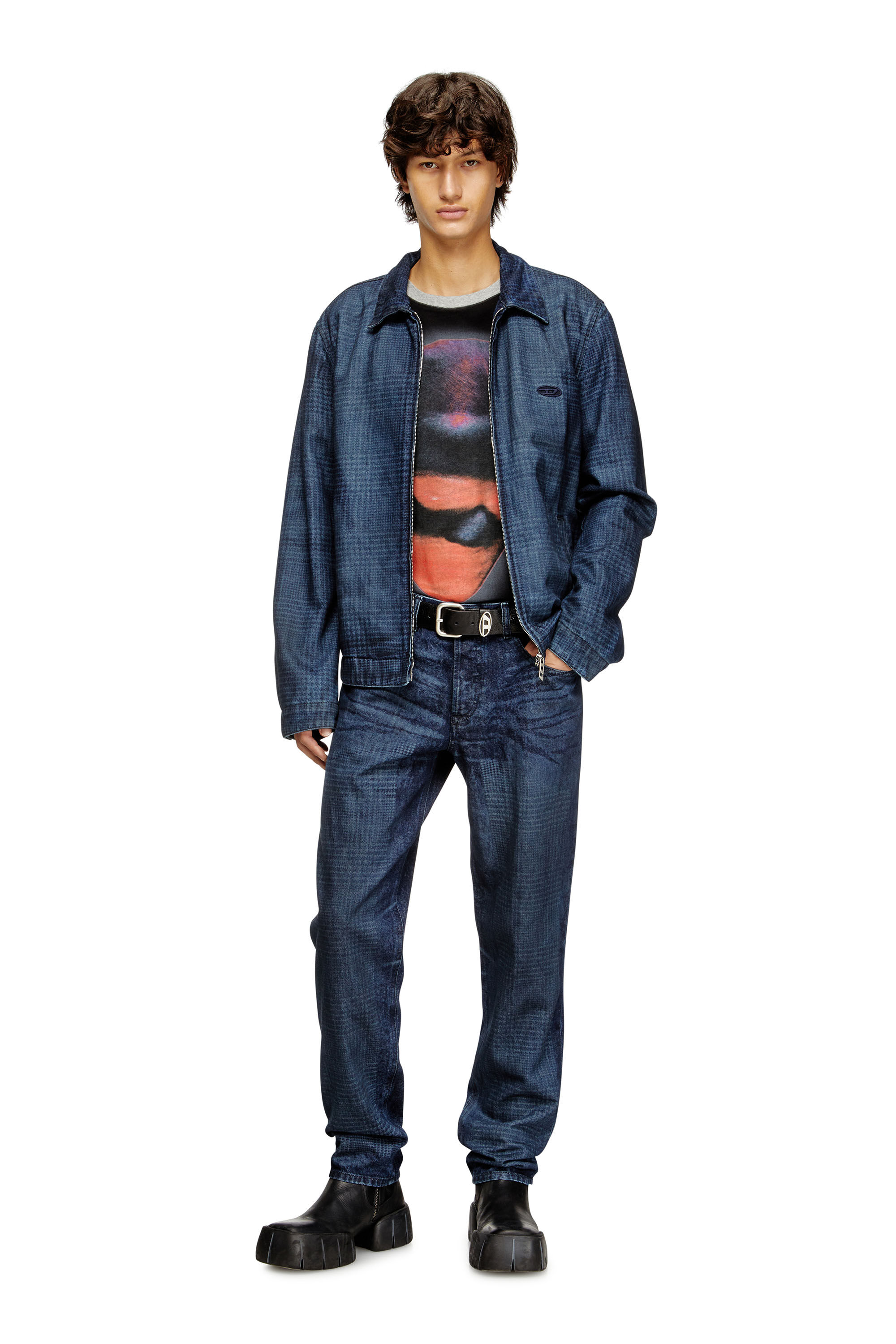 Diesel - D-ROHEEN-S, Herren Jacke aus Prince-of-Wales-Denim in Dunkelblau - 1