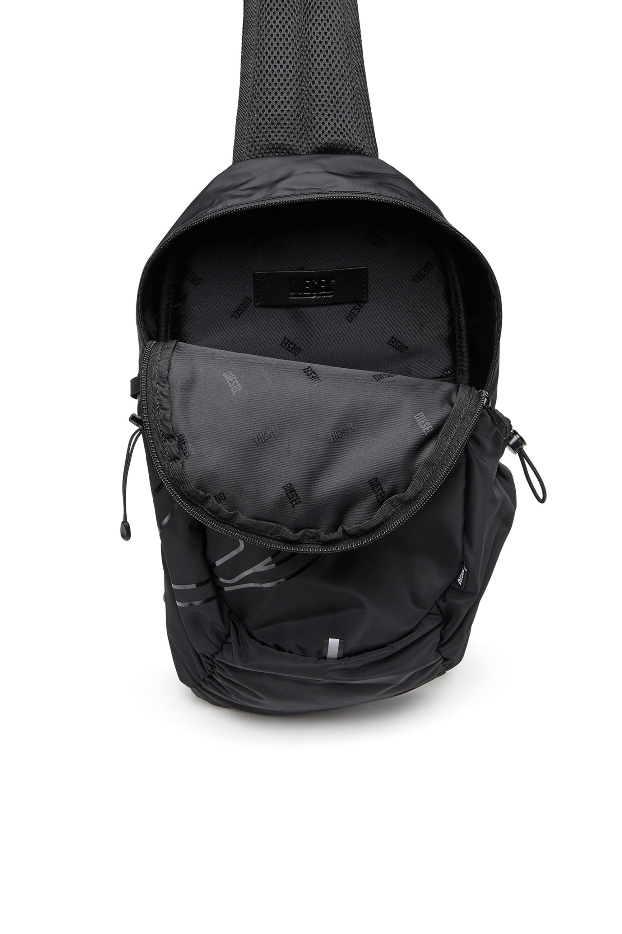 Herren Drape Sling Rucksack aus Nylon mit farbgleichem Logo Schwarz Diesel