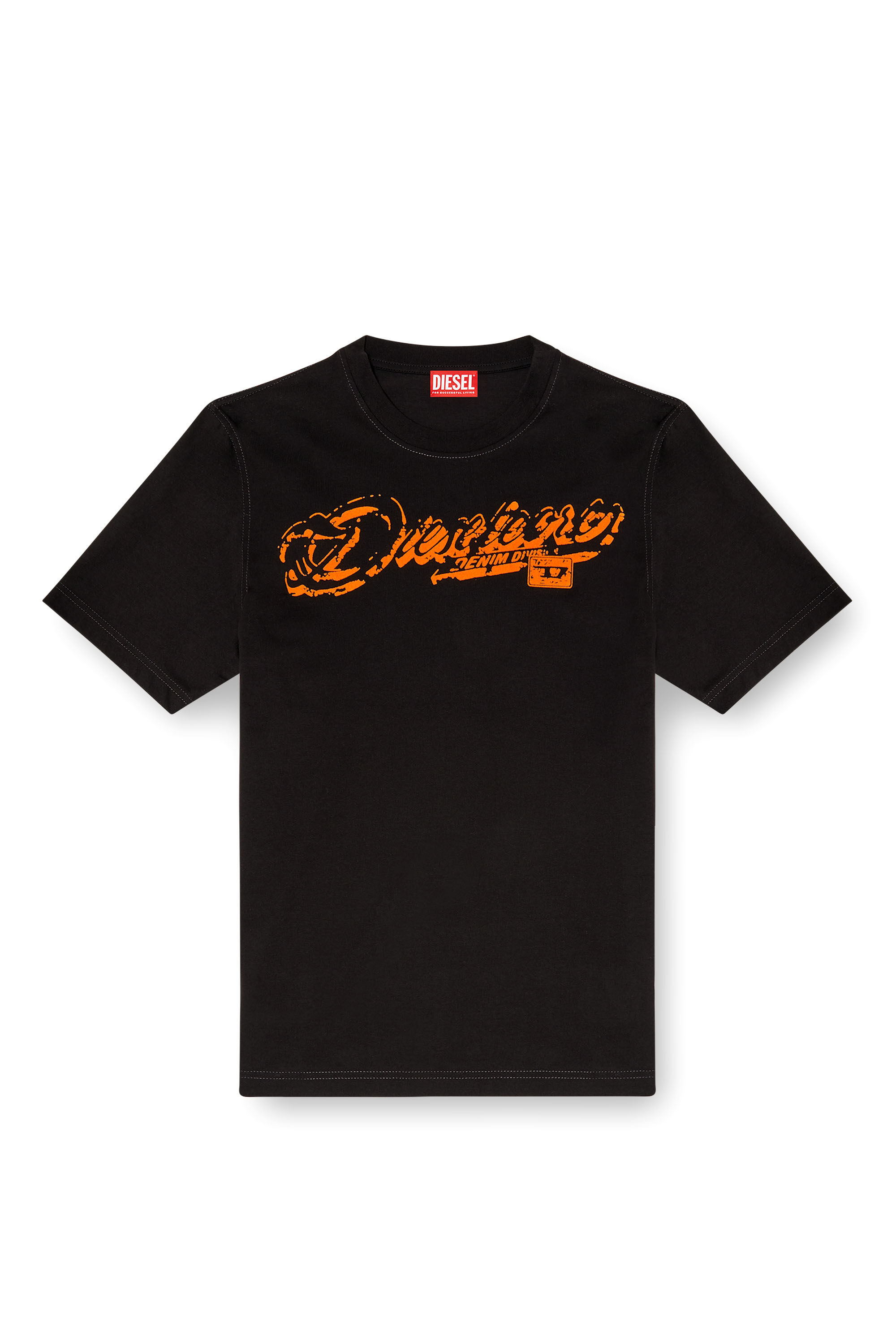 Diesel - T-ADJUST-R7, Herren T-Shirt mit beflocktem Distressed-Logo in Schwarz - 2