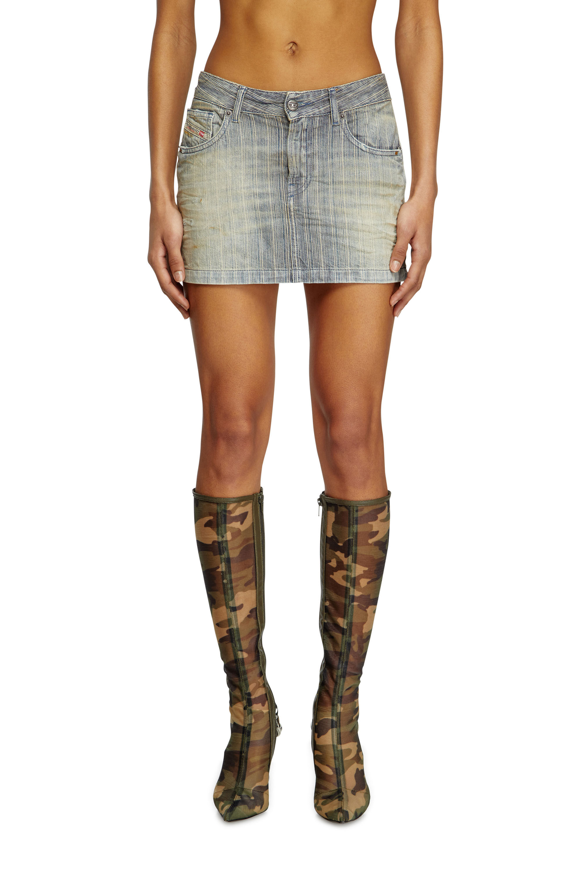 Diesel - DE-RON, Damen Minirock aus gestreiftem Indigo-Denim in Mittelblau - 3