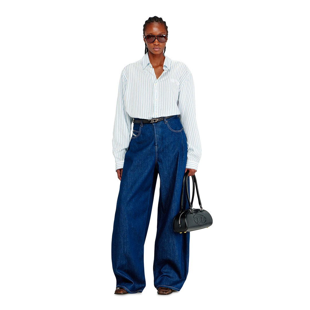 A woman and a man wearing Diesel new jeans