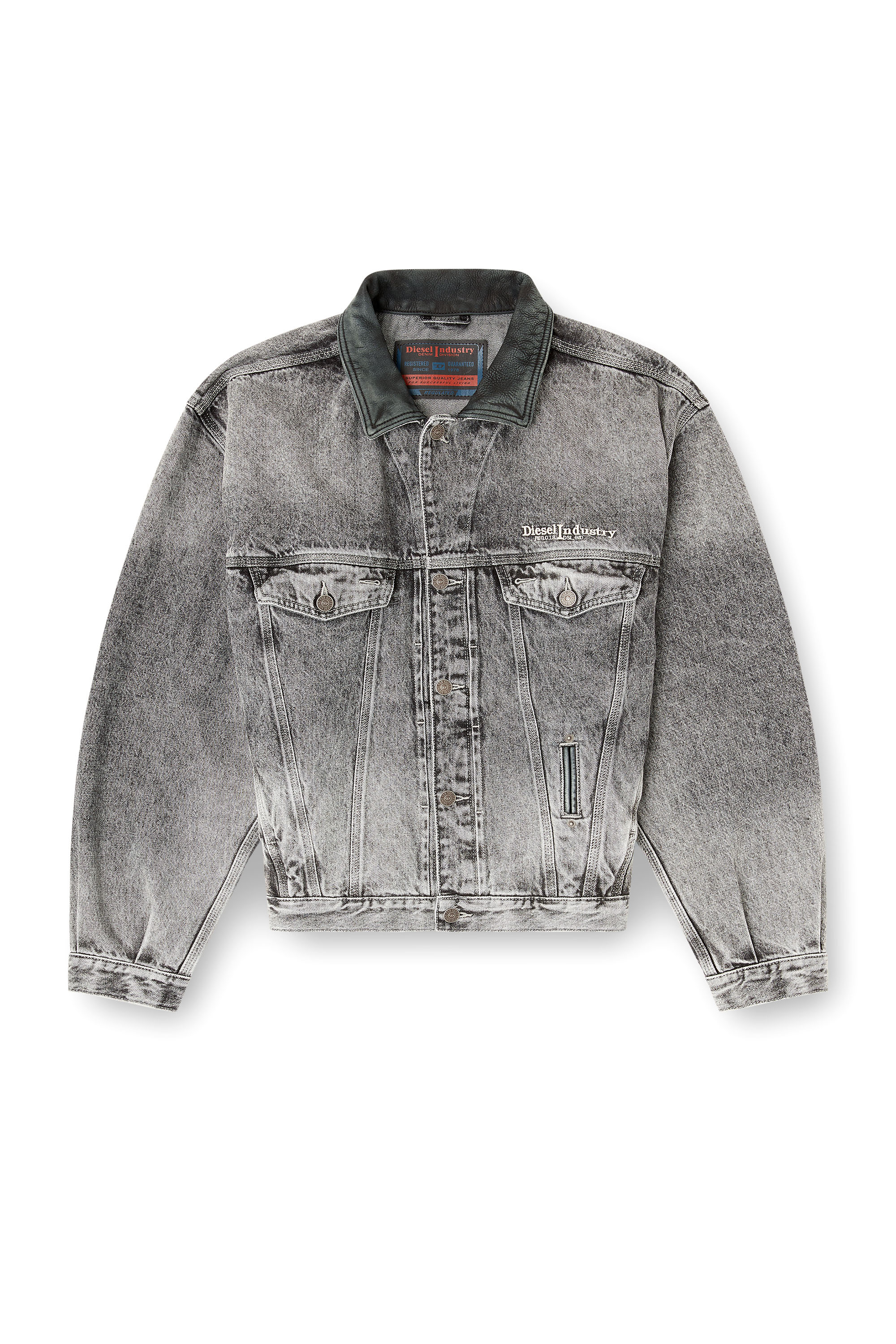 Diesel - D-DENVER-S, Unisex Denim-Truckerjacke mit tonalen Lederbesätzen in null - 4