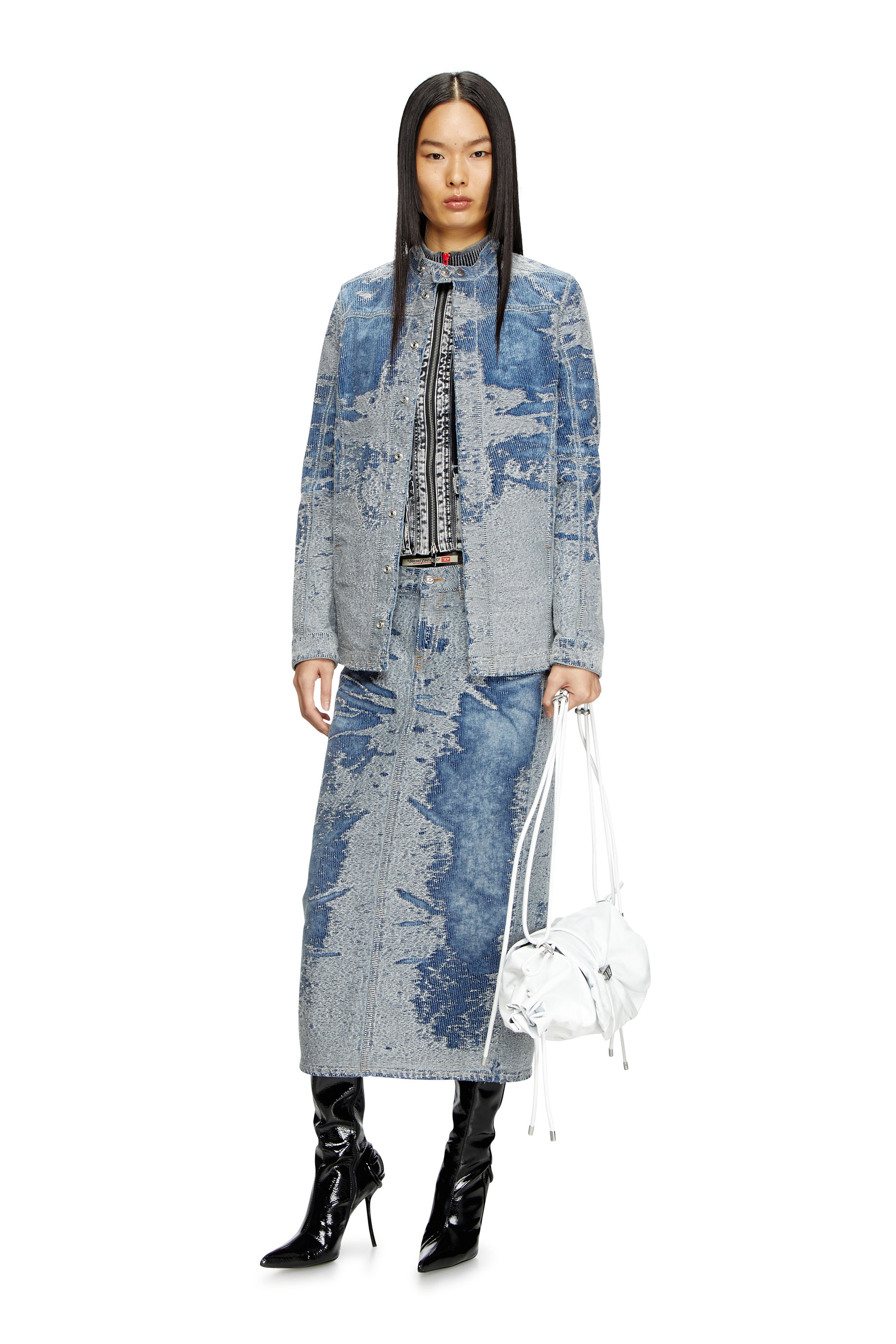 Diesel - DE-SKYE-S, Damen Midi-Rock aus vielgetragenem Jacquard-Denim in Hellblau - 2