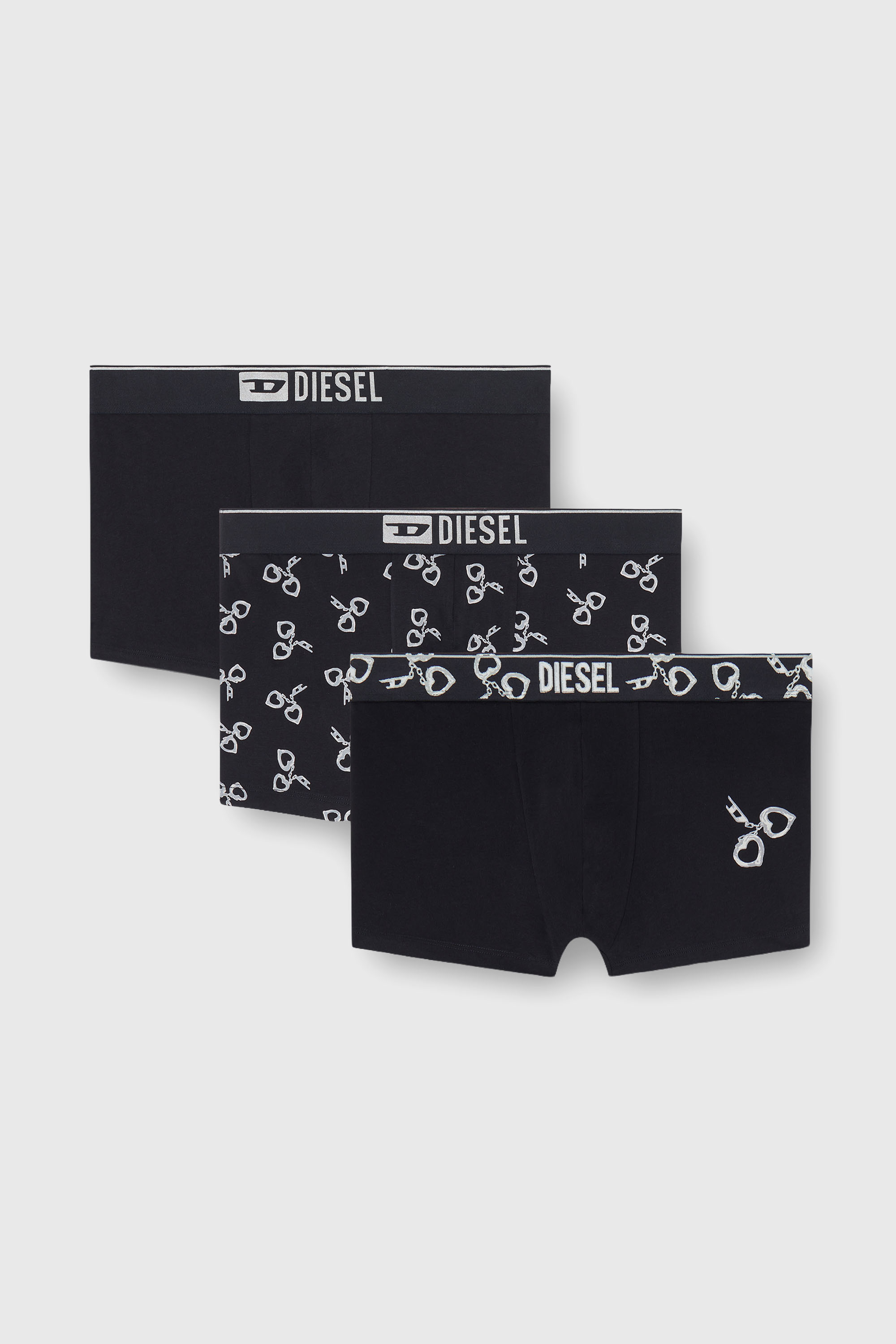 Diesel - DAMIEN-GFT-3PACK, Herren 3er-Pack Boxershorts mit Handschellen-Motiv in Schwarz - 1