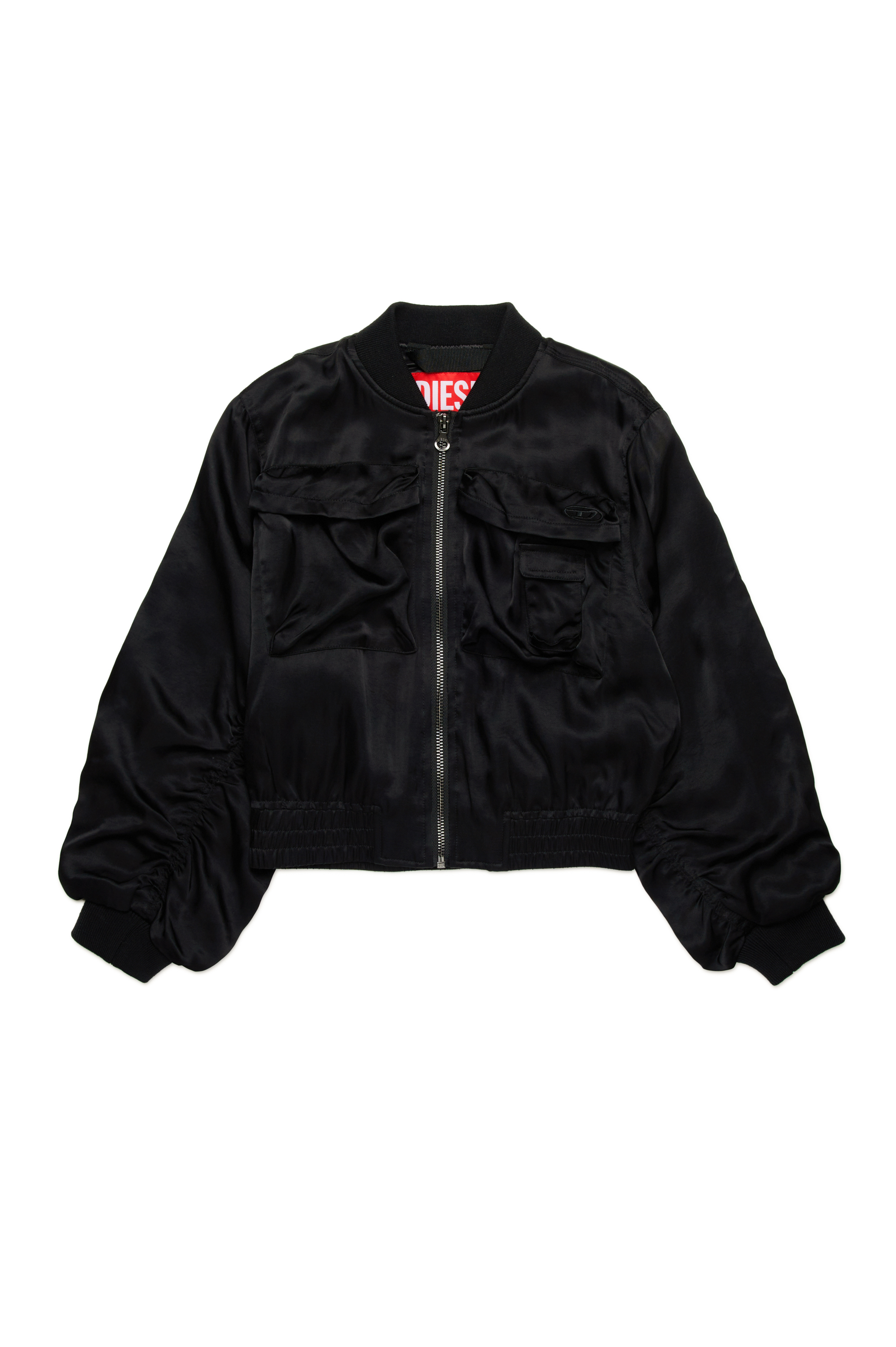 Diesel - JGKHLOWS, Woman's Satin bomber jacket with cargo pockets in Black - 1