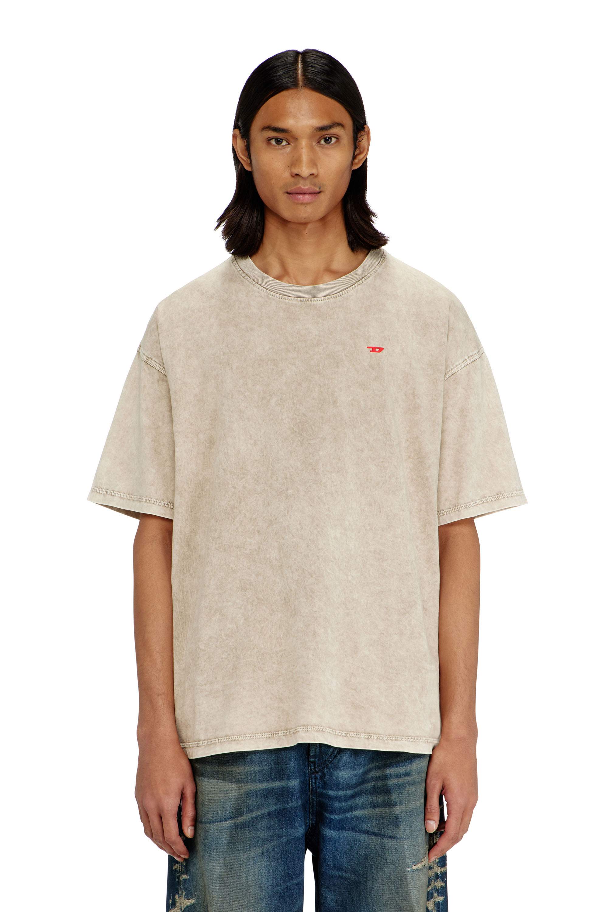 Diesel - T-BOXT-AA14, Herren Baumwoll-T-Shirt mit behandelten Effekt in Beige - 1
