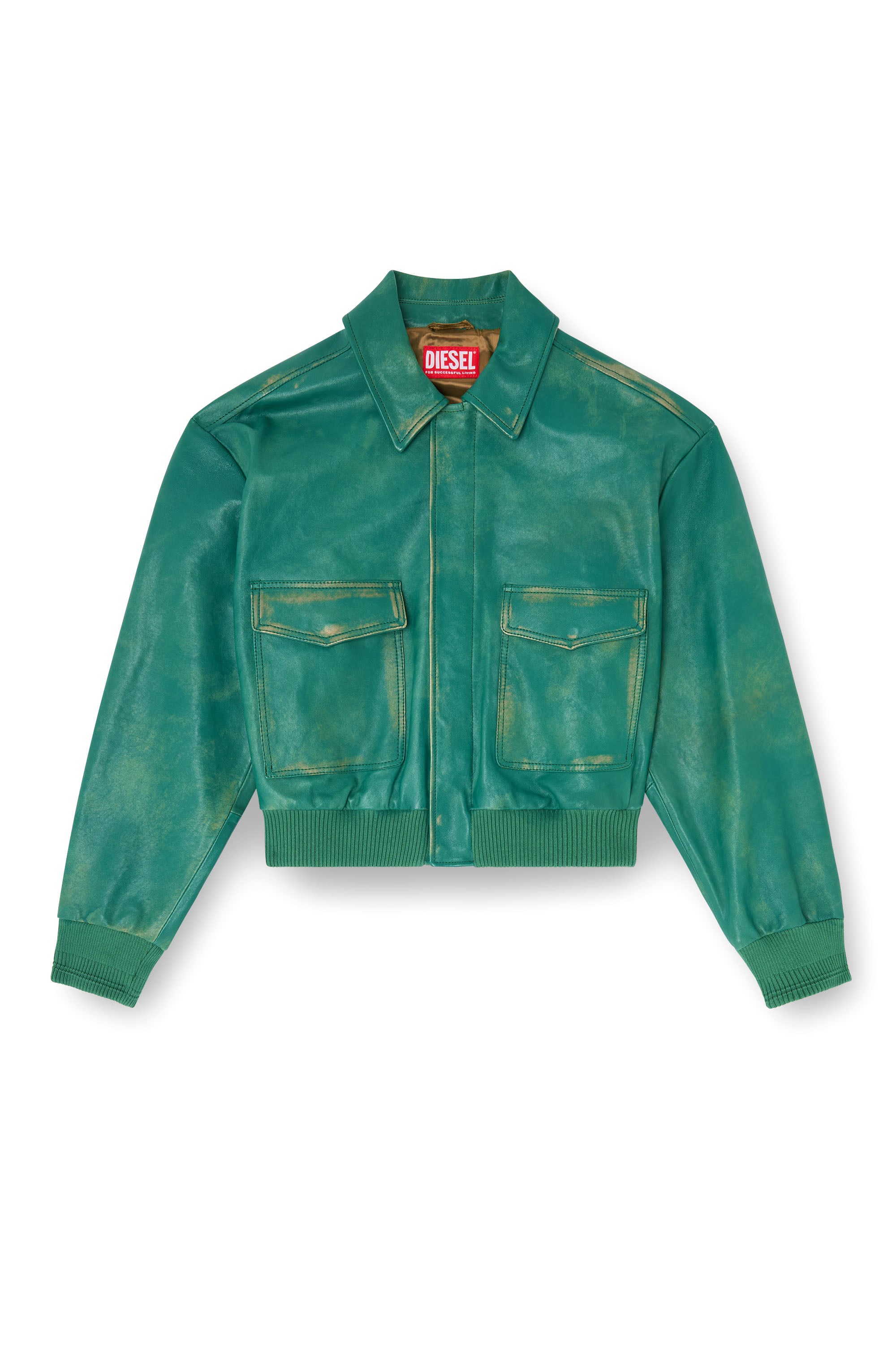 Diesel - L-UMAN, Herren Aviator-Jacke aus behandeltem Leder in Gr&uuml;n - 4