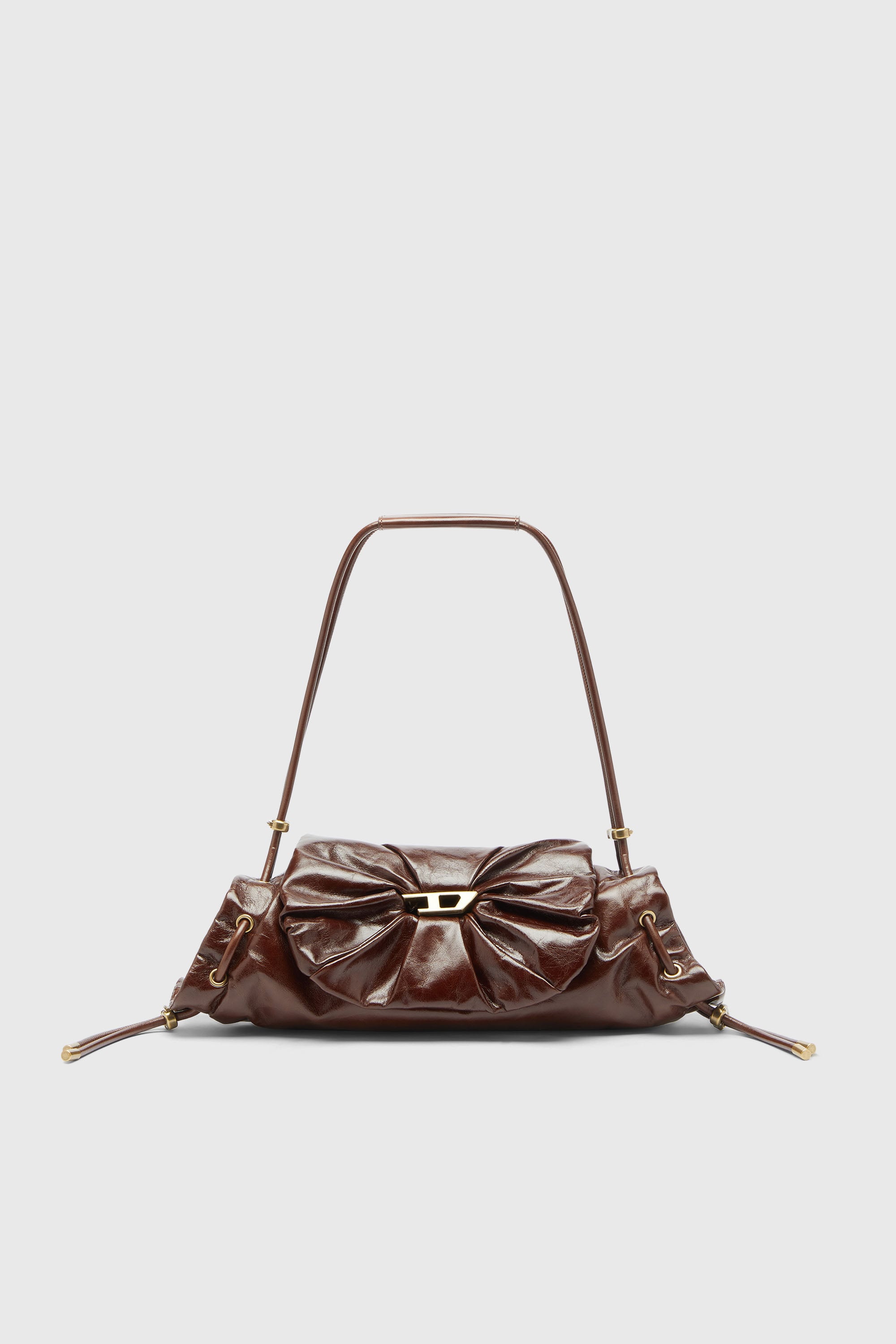 Diesel - SCRUNCH-D SHOULDER S, Damen Scrunch-D-Schultertasche aus Knitter-Leder in Braun - 1