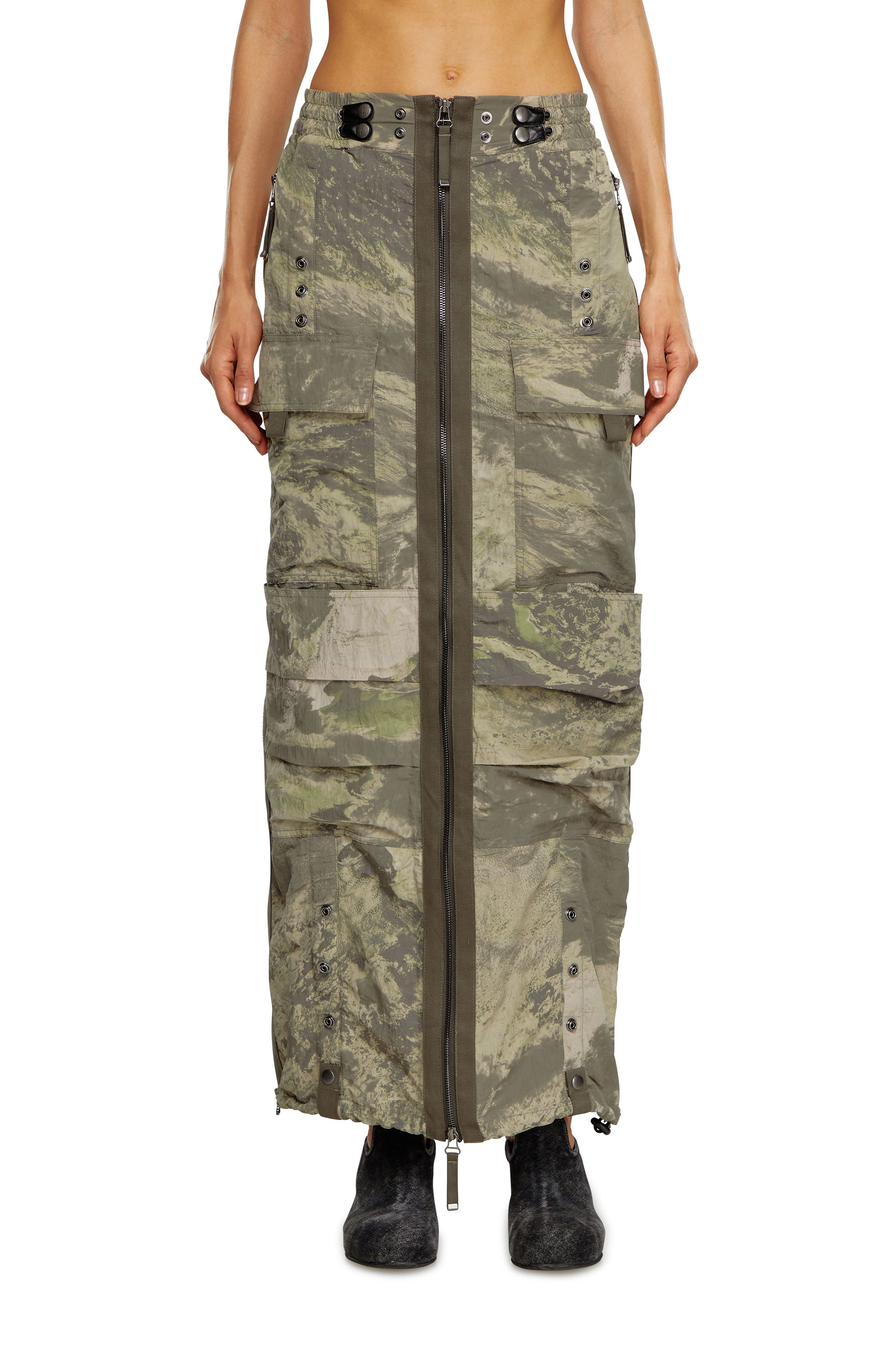 Diesel - O-CREP-N1, Woman's Long skirt with cargo pockets in Military Green - 1