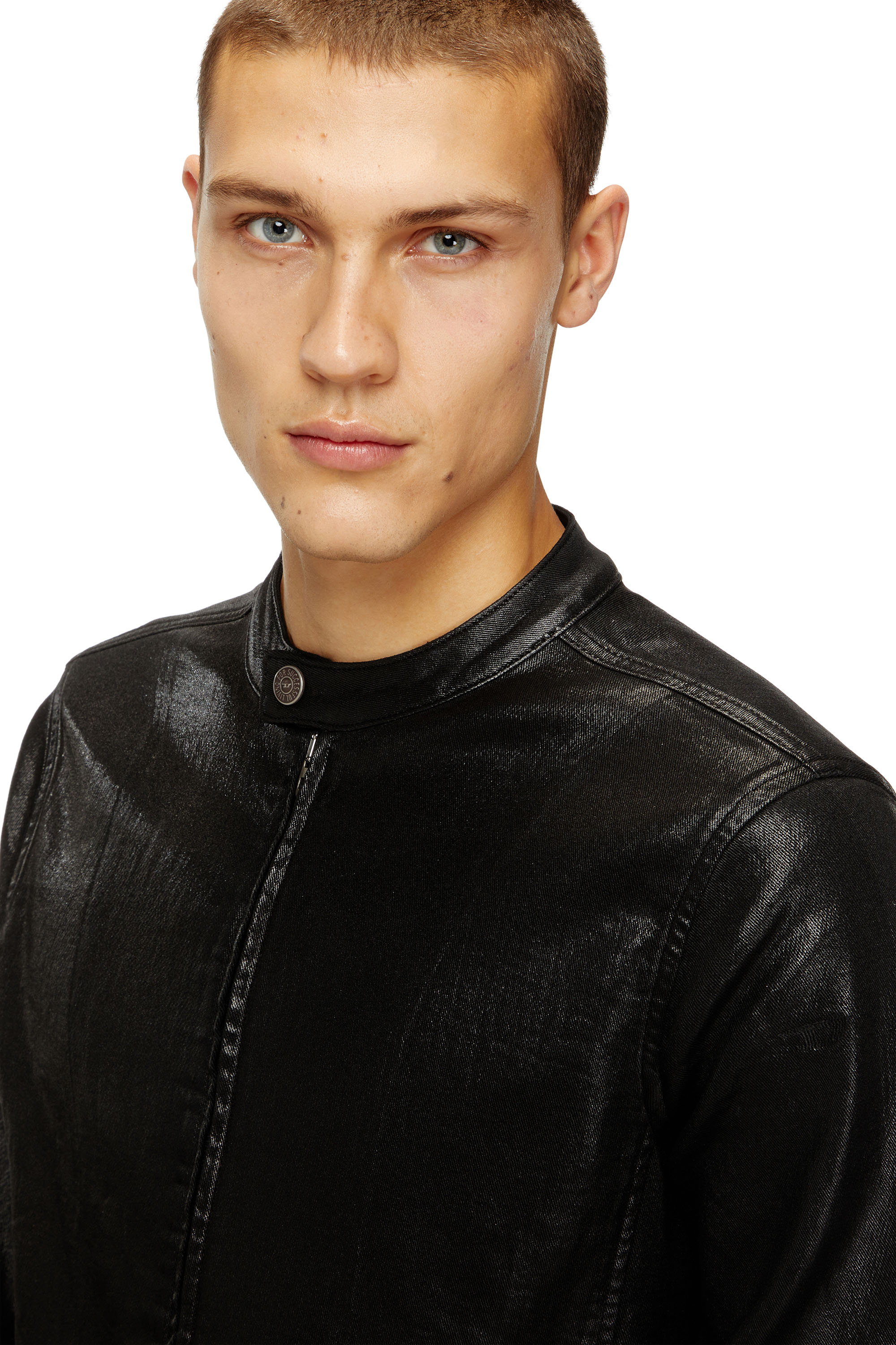 Diesel - D-GLORY JOGG, Herren Bikerjacke aus glänzend beschichteten JoggJeans in Schwarz - 5