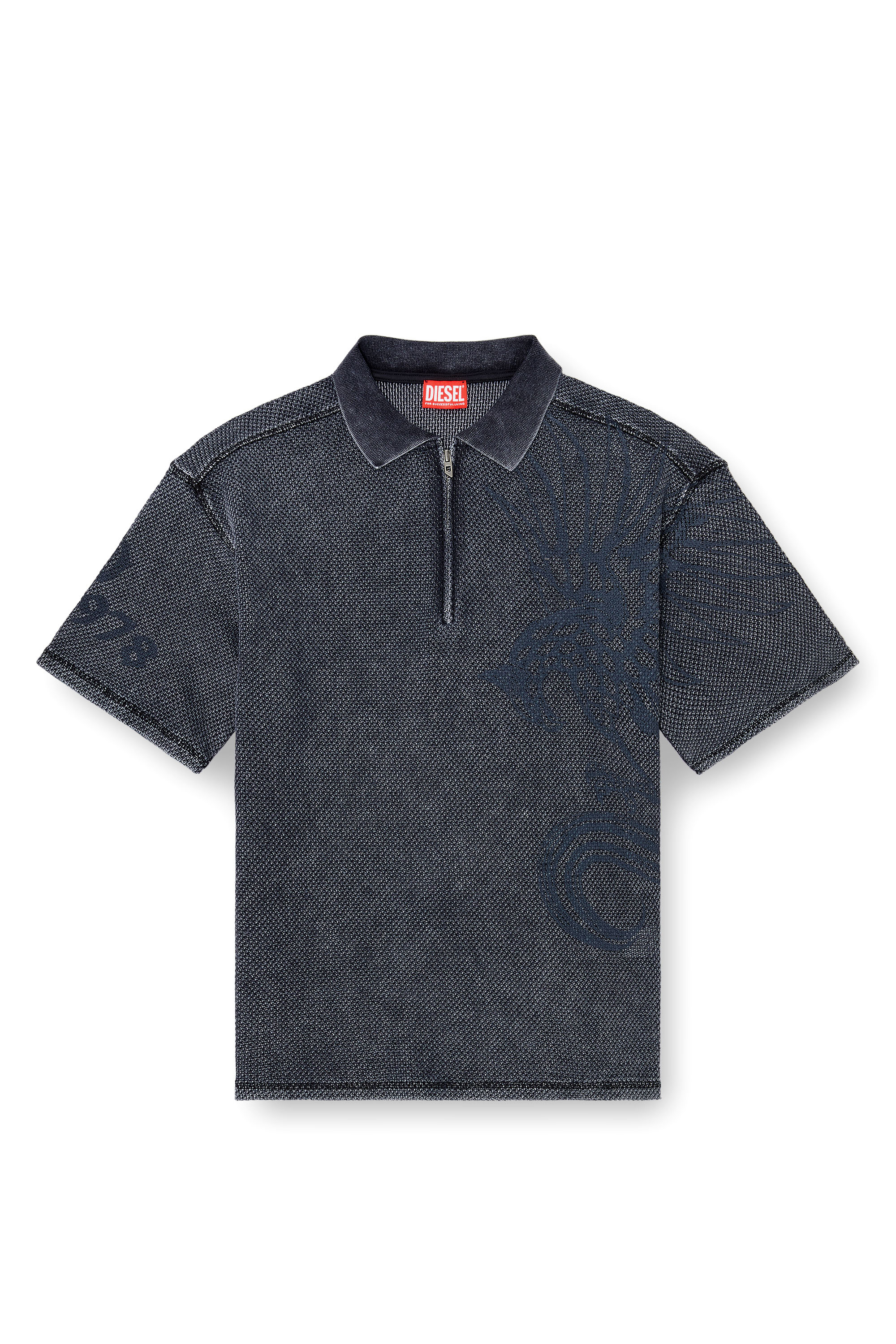 Diesel - T-ERRY-ZIP, Herren Mesh-Jacquard-Poloshirt mit Phoenix-Print in Dunkelgrau - 2
