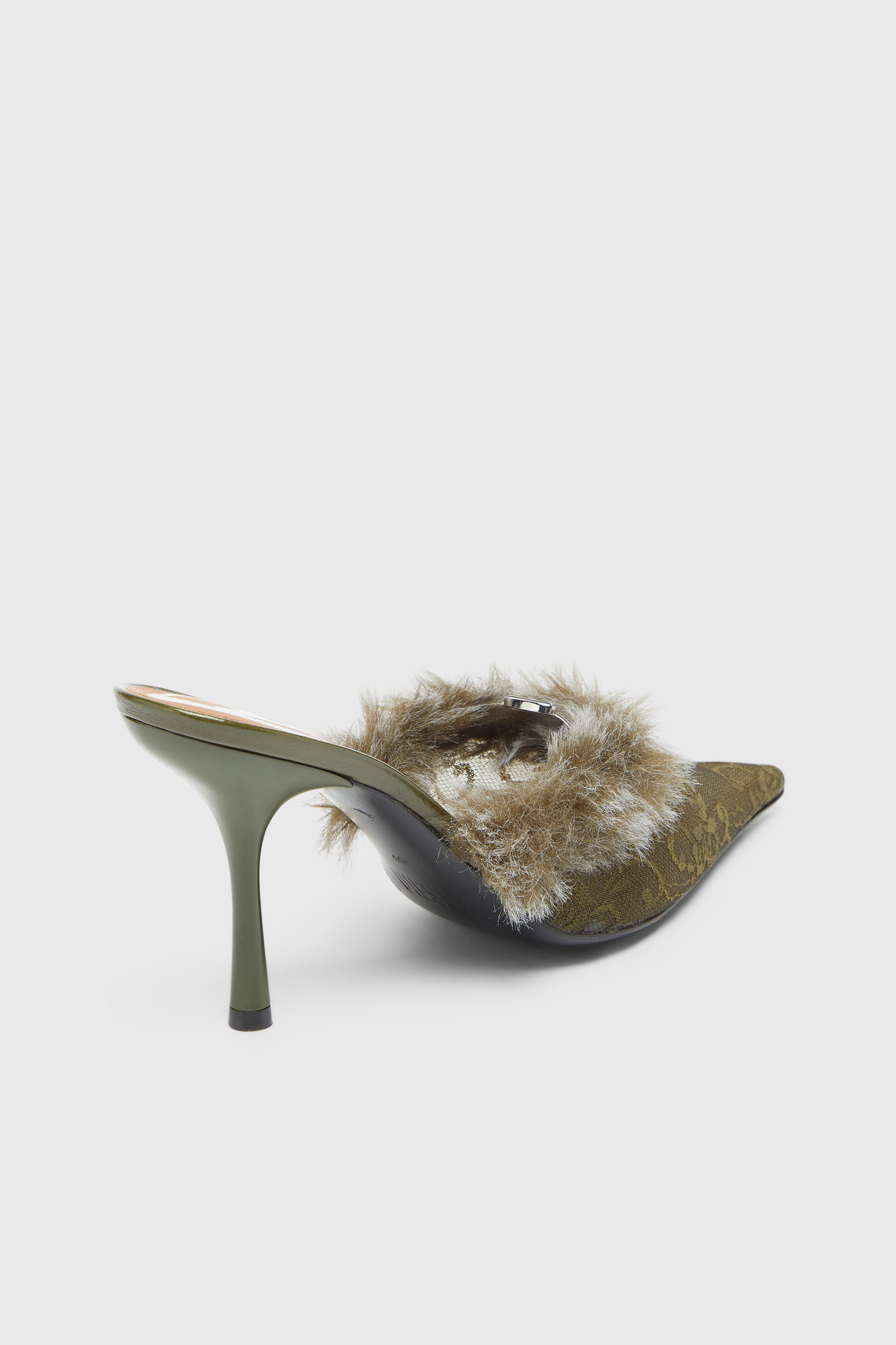 Diesel - D-JEWELS  MULE FUR 90, Damen D-Jewels - Mules aus Nylon mit flauschigem Besatz in Armeegr&uuml;n - 5
