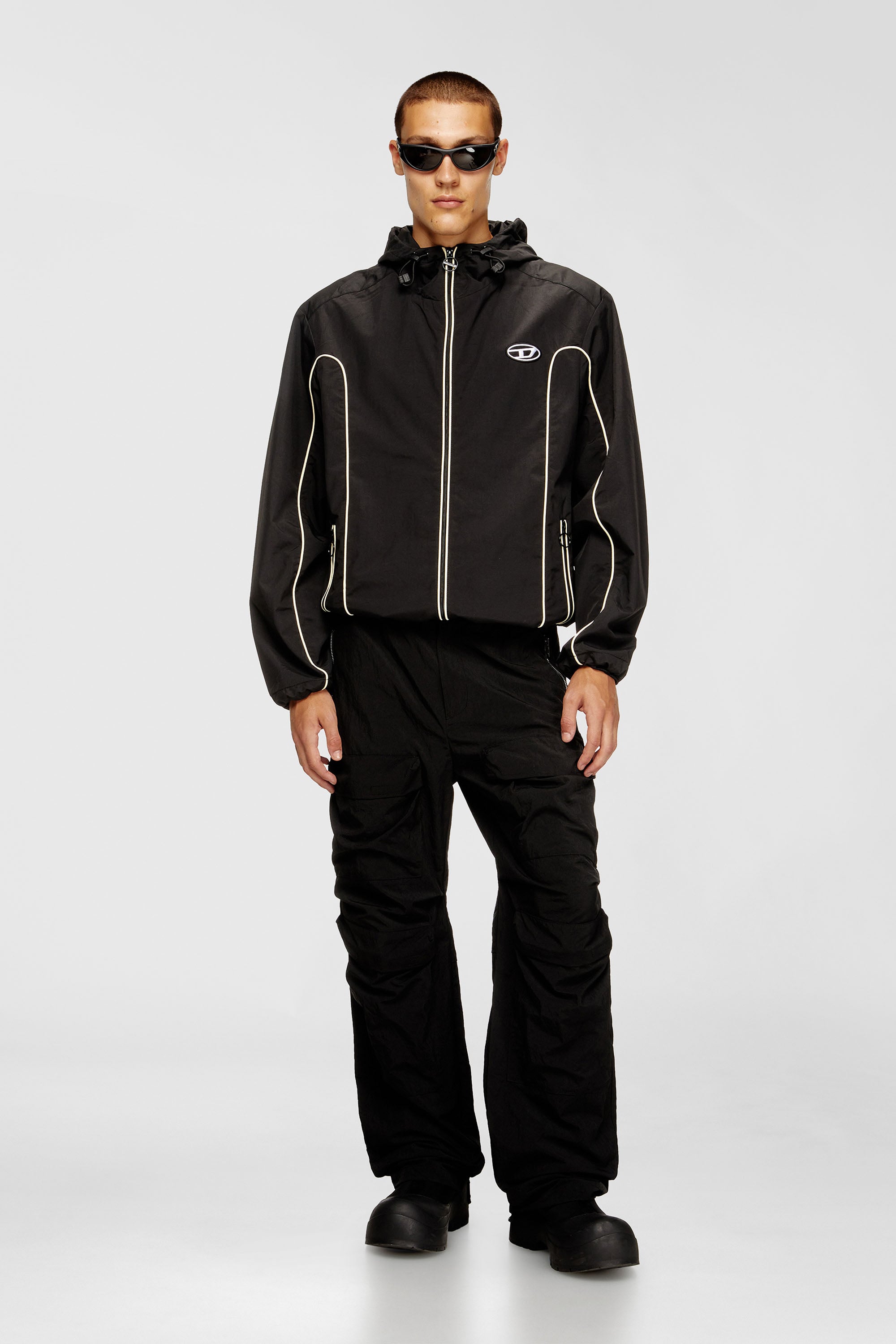 Diesel - J-HIVES, Man's Windbreaker with contrast piping in Black - 2