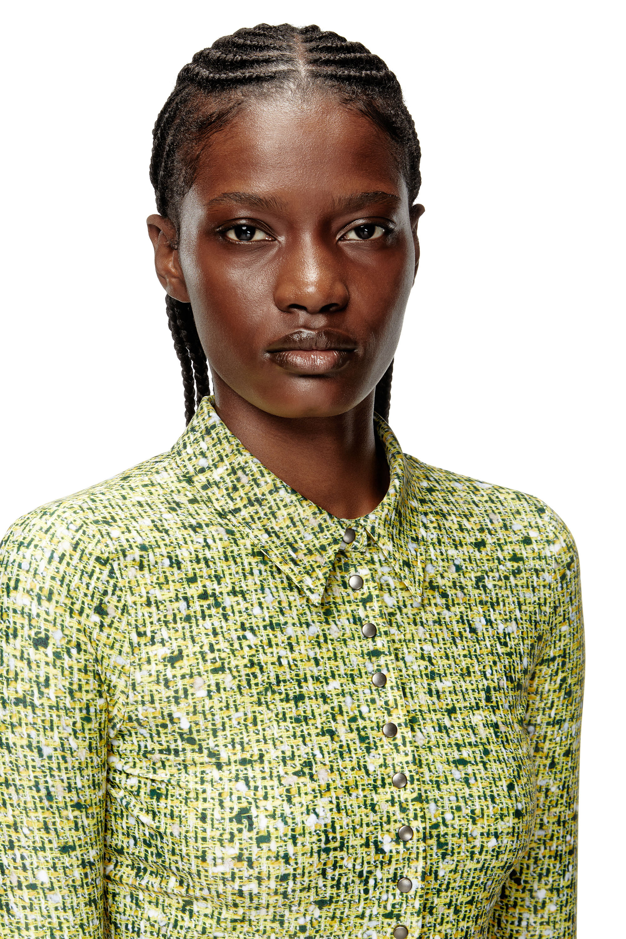 Diesel - C-ELAZ-BC, Damen Hemd aus Stretch-Material mit Bouclé-Print in Gelb - 5