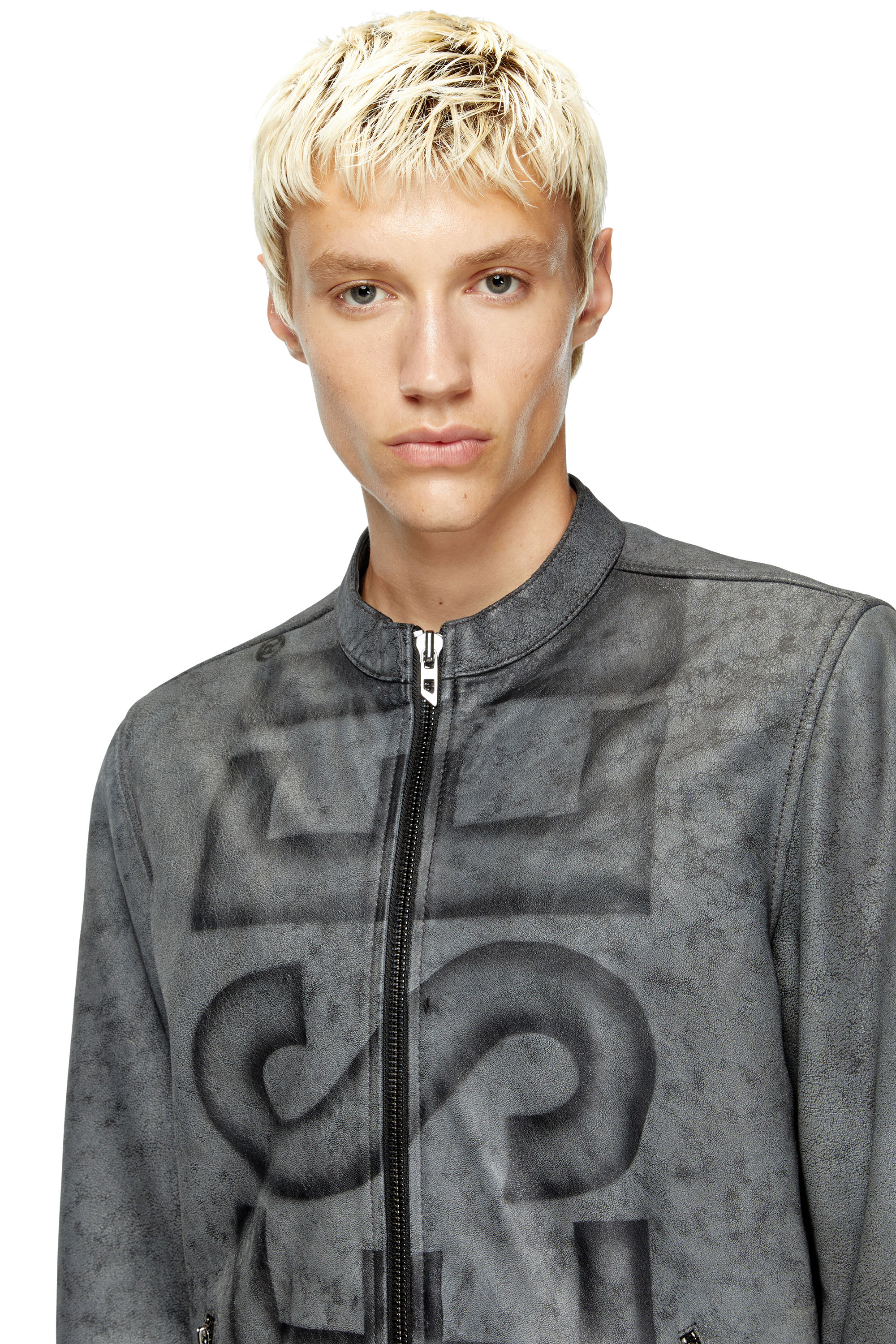 Diesel - L-EVERT-A, Herren Behandelte Bikerjacke aus Leder mit verblasstem Logo in Grau - 5