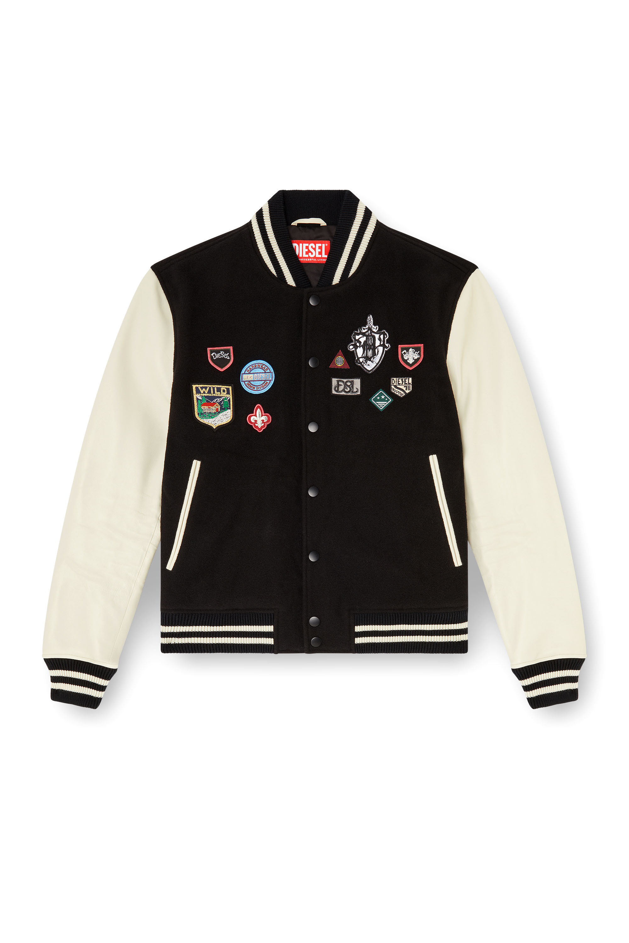 Diesel - L-ARRY-PATCH, Herren Bomberjacke aus Wolle und Leder mit Patches in Weiss/Schwarz - 3