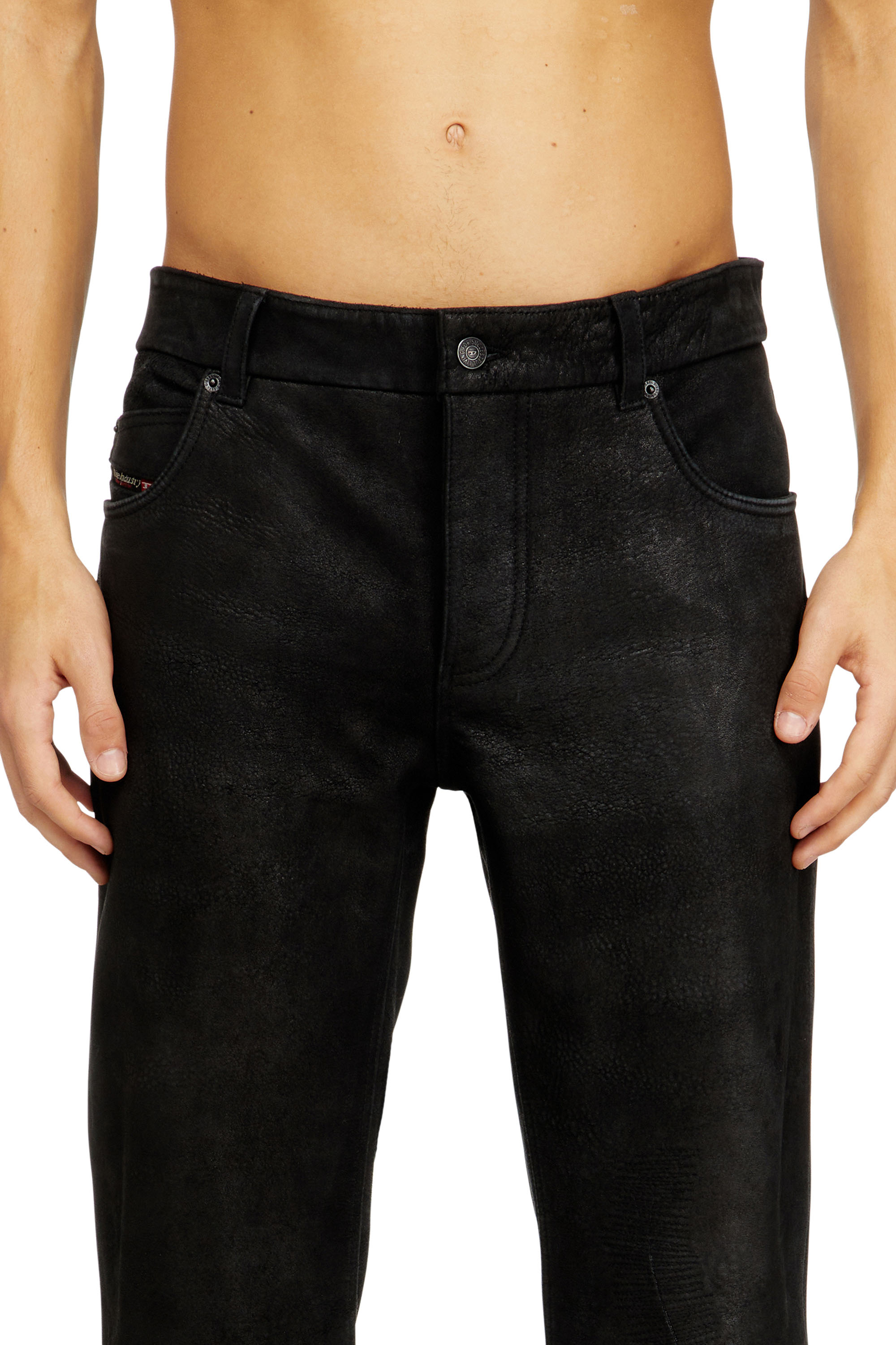 Diesel - P-VYLL-DMBI, Herren Jeans geschnittene Lederhosen in Schwarz - 4