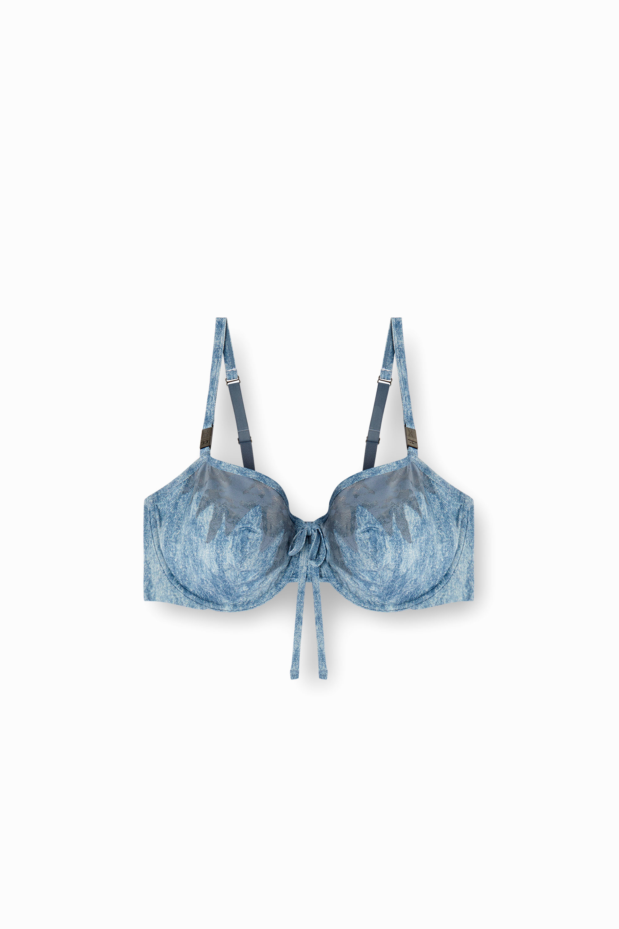 Diesel - C-BALCONETTE-LACE-BRA, Damen Balconette-BH aus Mikrofaser und Camouflage-Spitze in Hellblau - 4