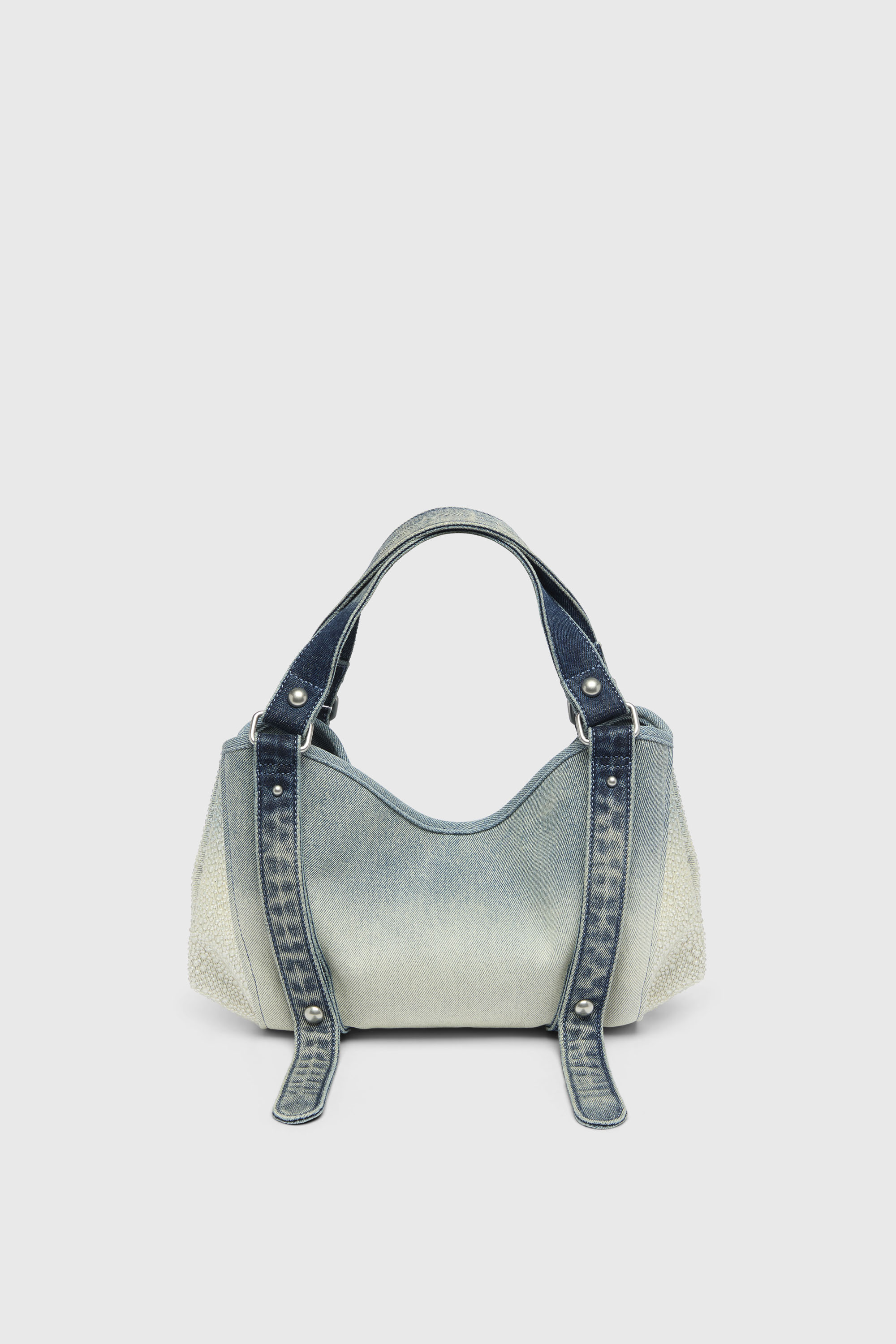 Diesel - D-ONE TOPHANDLE S, Damen D-One-Small Henkeltasche aus solarisiertem Denim mit Kristallen in Blau - 2