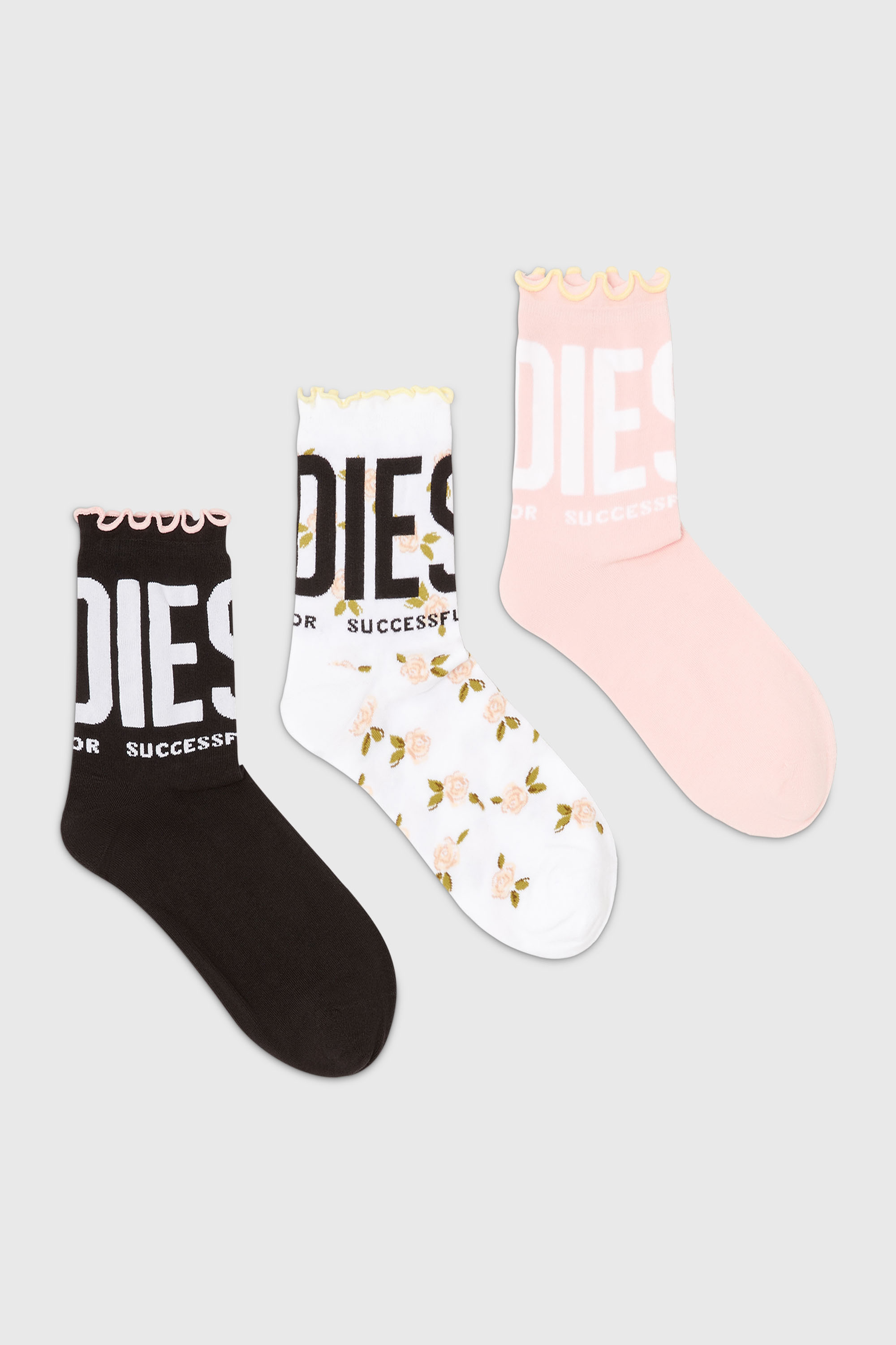 Diesel - SKW-LOLITA-3PACK, Damen Socken mit R&uuml;schenkante im Dreierpack in Bunt - 1