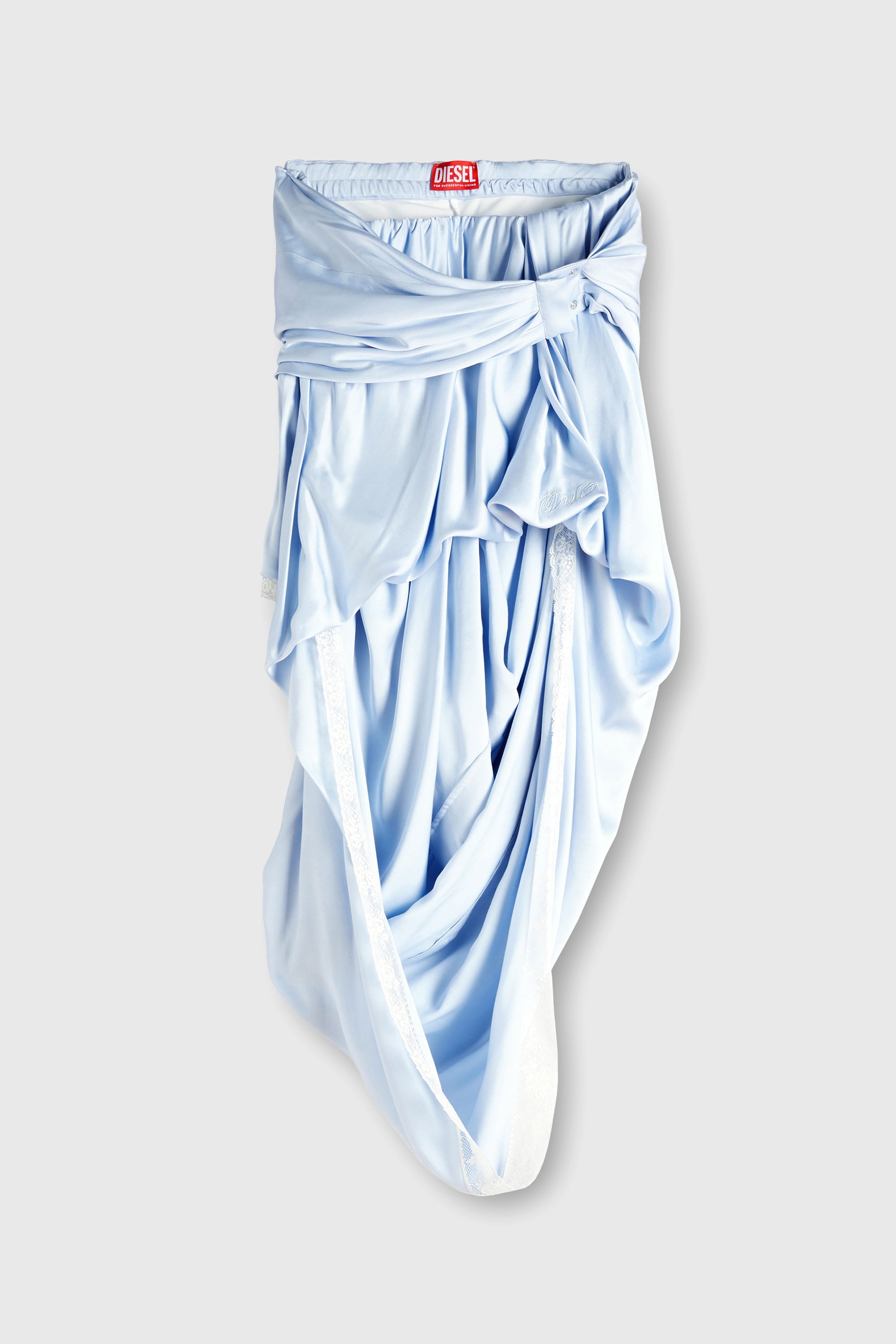 Diesel - O-WANDA, Damen Midirock aus Satin mit Spitzenbesatz in Hellblau - 2