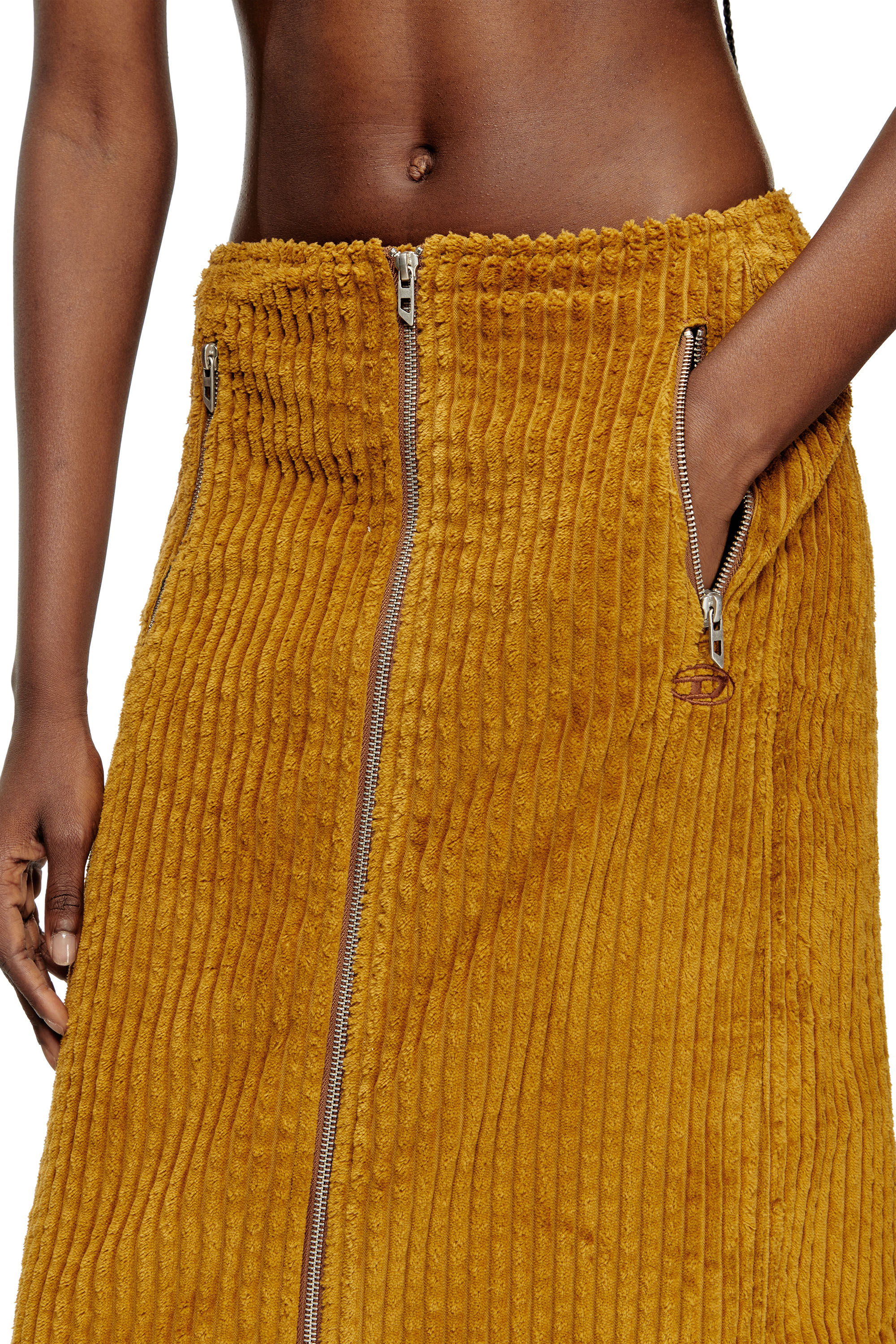 Diesel - O-LLIPOP, Damen Midirock aus Baumwolle mit Rei&szlig;verschluss in Hellbraun - 4