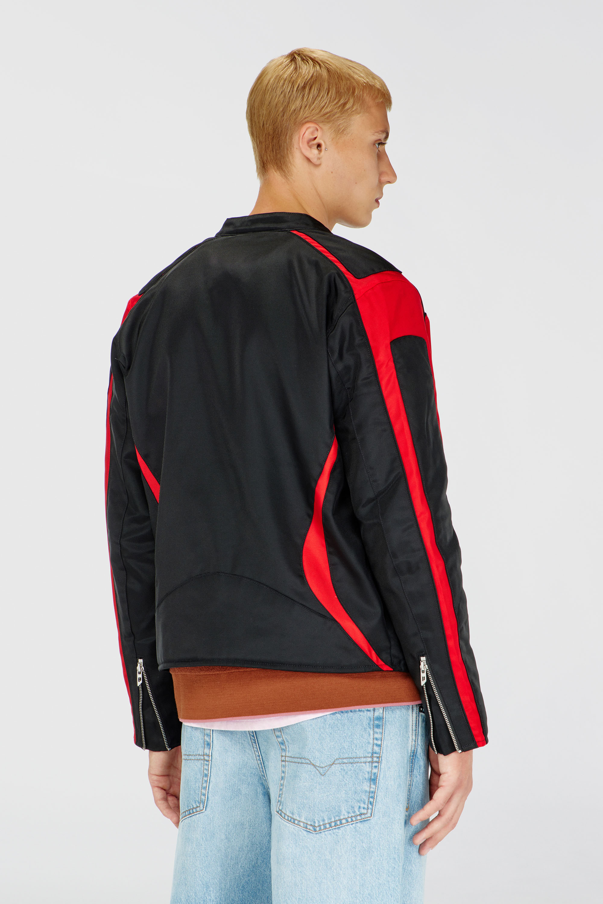 Diesel - J-ADAM-PDAI, Herren Bikerjacke im Colourblock-Design aus Canvas in Schwarz/Rot - 4