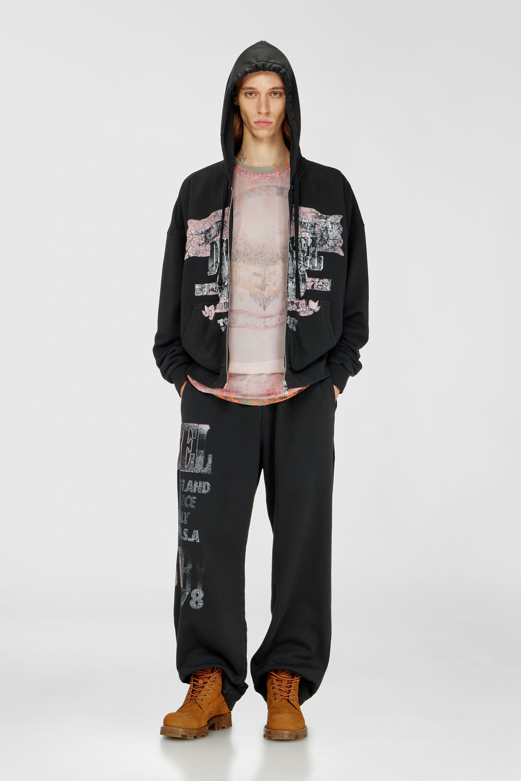 Diesel - S-WILL-ZIP, Herren Kapuzensweatjacke mit Konzertgrafiken und Rei&szlig;verschluss in null - 1
