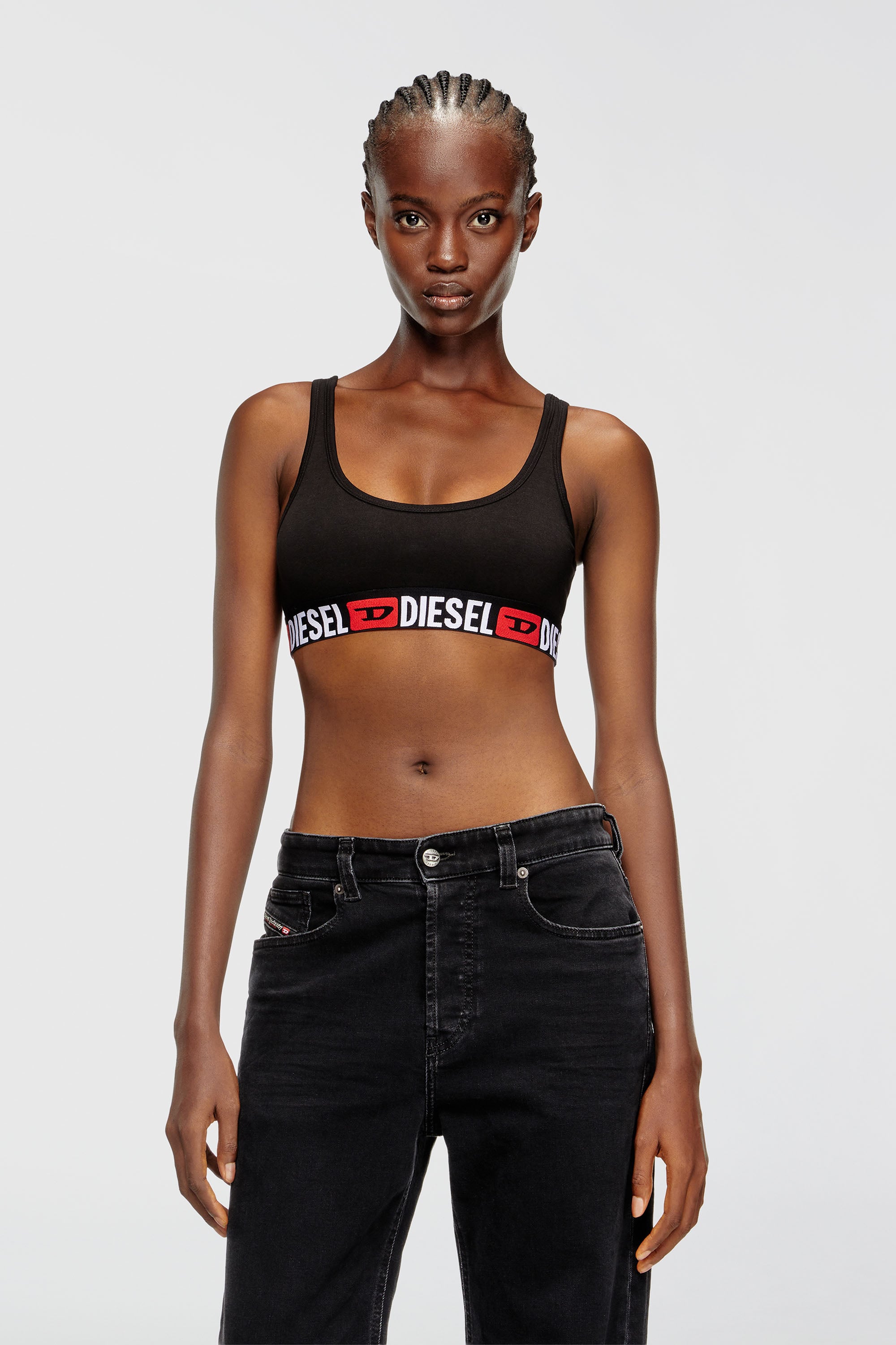 Diesel - UFSB-ORIBA, Damen Bralette mit Logoband in Schwarz - 1