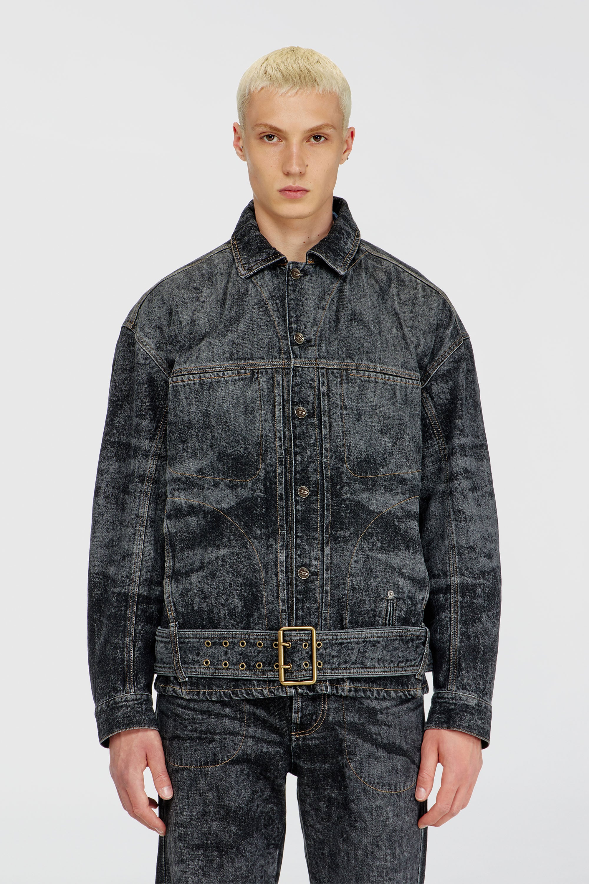 Diesel - D-VALERO-S, Herren Biker-inspirierte Jeansjacke in Dunkelgrau - 1