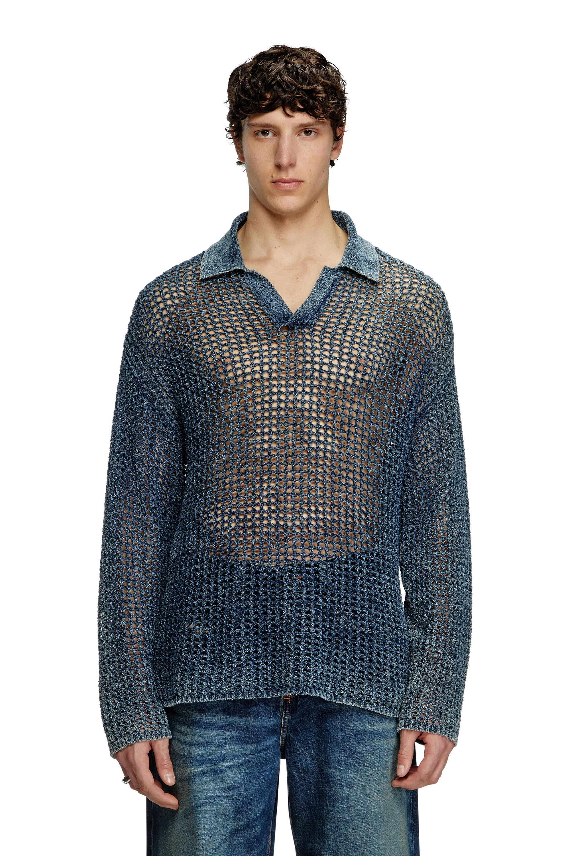 Diesel - K-SQUARED, Herren Offen gestrickter Polo-Pullover aus Denim-Garn in Blau - 1